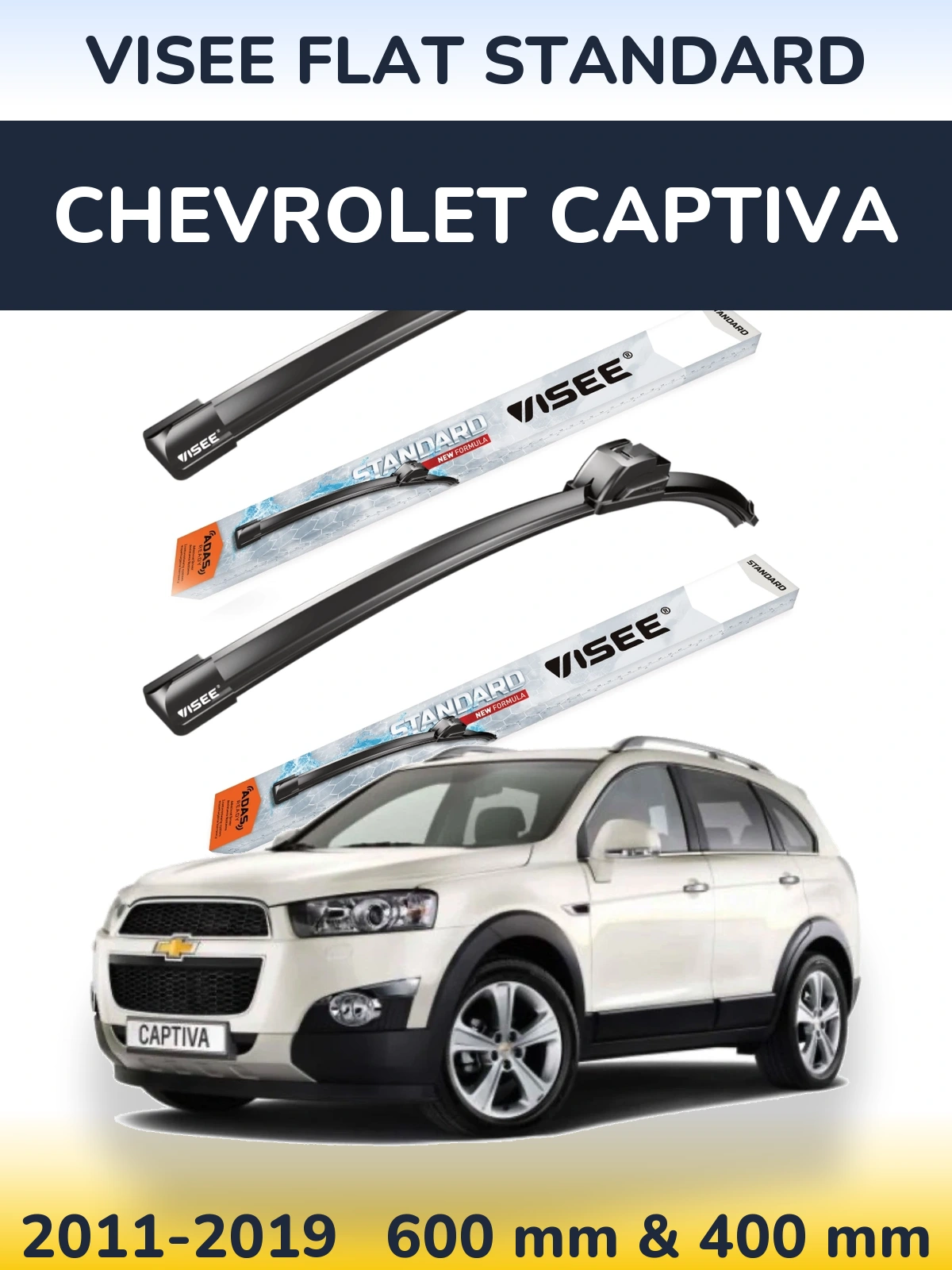 Front wiper blade set VISEE FLAT STANDARD 600 & 400 mm for Chevrolet Captiva 2011-2019