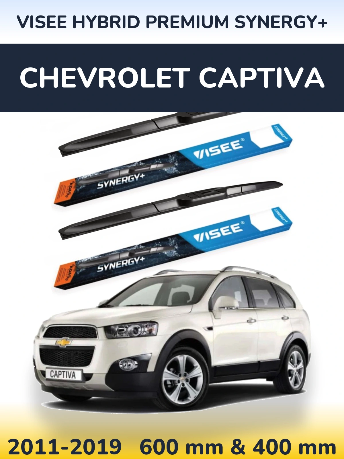 Front wiper blade set VISEE HYBRID PREMIUM SYNERGY+ 600 & 400 mm for Chevrolet Captiva 2011-2019