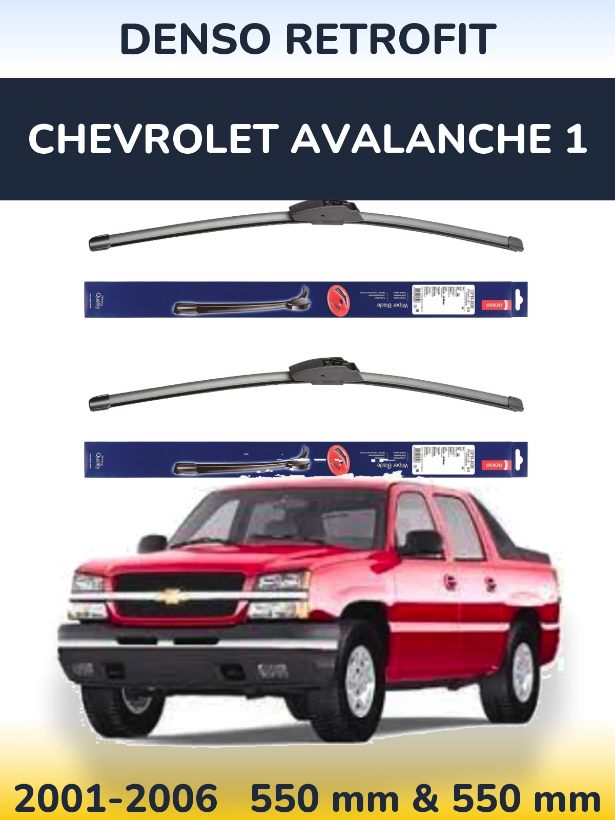 Komplet przednich wycieraczek Denso Retrofit 550 & 550 mm do Chevrolet Avalanche 1 2001-2006