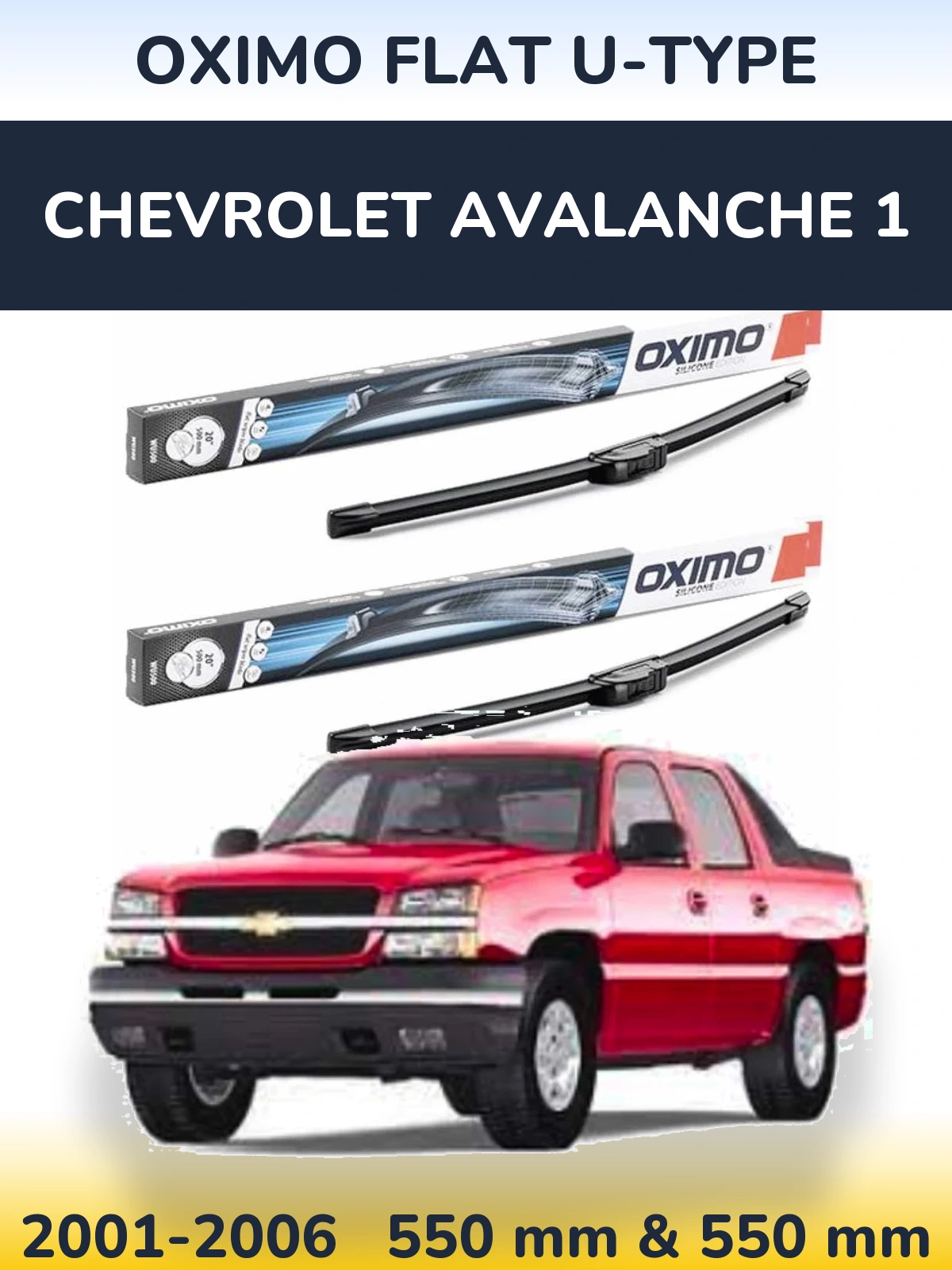 Комплект передних дворников Oximo Flat U-type 550 & 550 мм для Chevrolet Avalanche 1 2001-2006