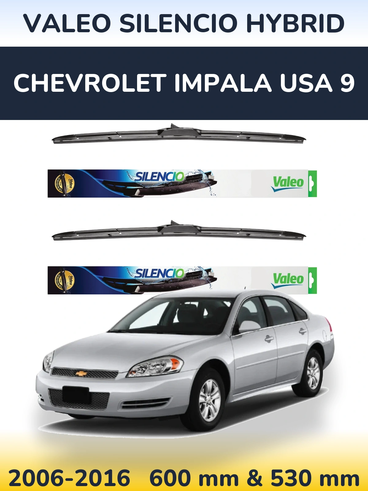 Комплект передних дворников Valeo Silencio Hybrid 600 & 530 мм для Chevrolet Impala USA 9 2006-2016