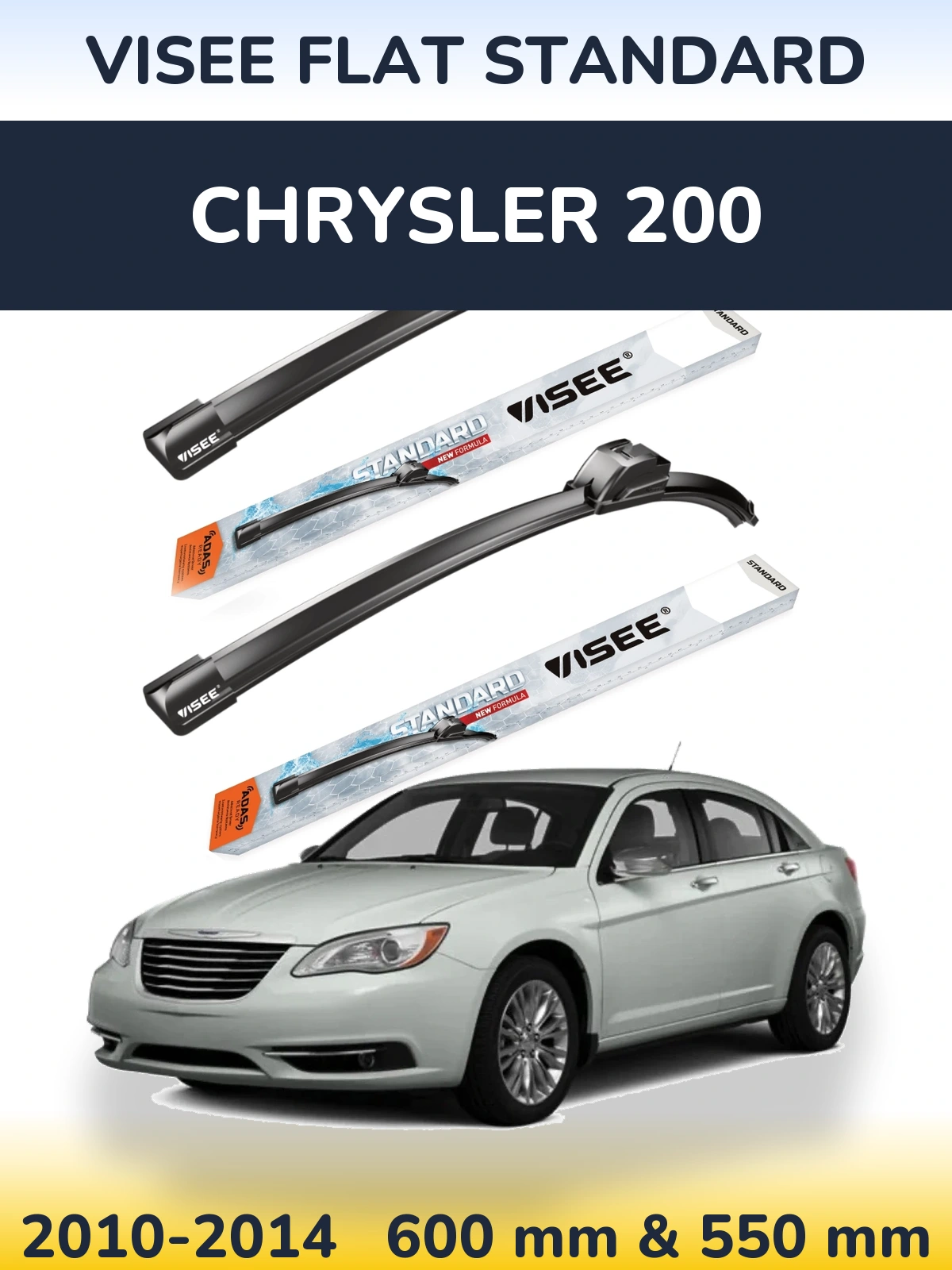 Комплект передних дворников VISEE FLAT STANDARD 600 & 550 мм для Chrysler 200 2010-2014