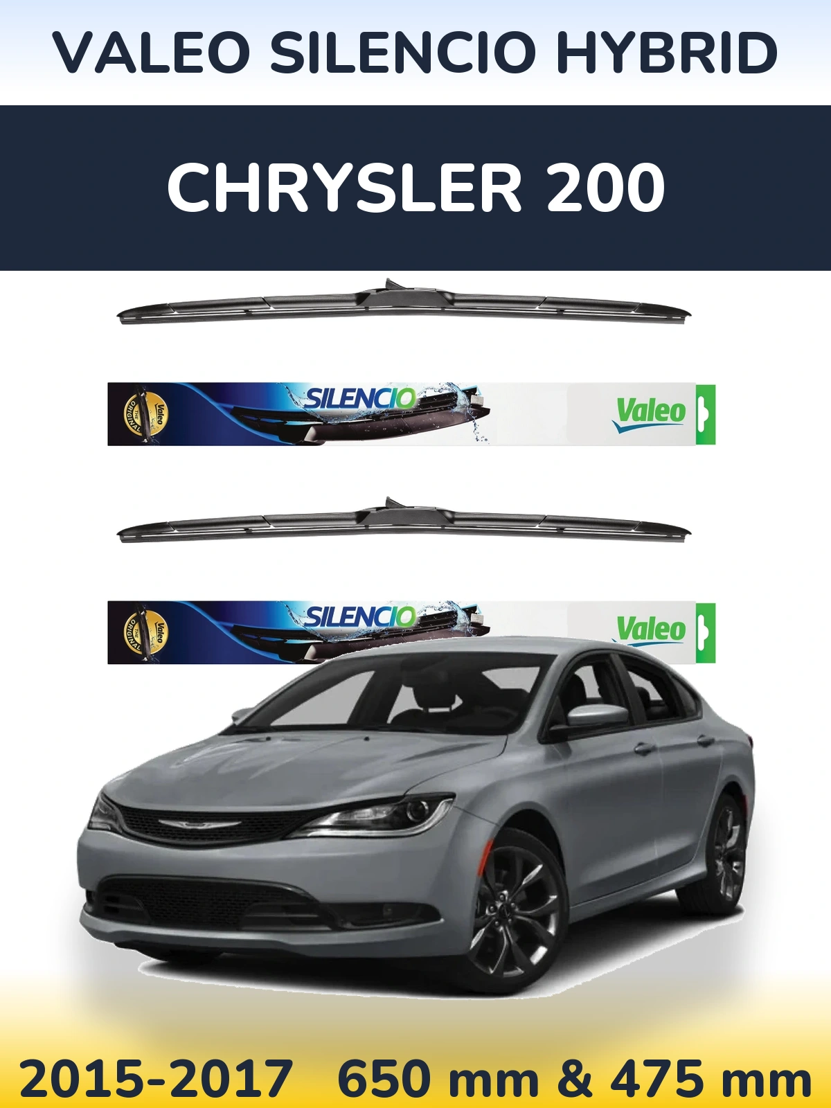 Комплект передних дворников Valeo Silencio Hybrid 650 & 475 мм для Chrysler 200 2015-2017