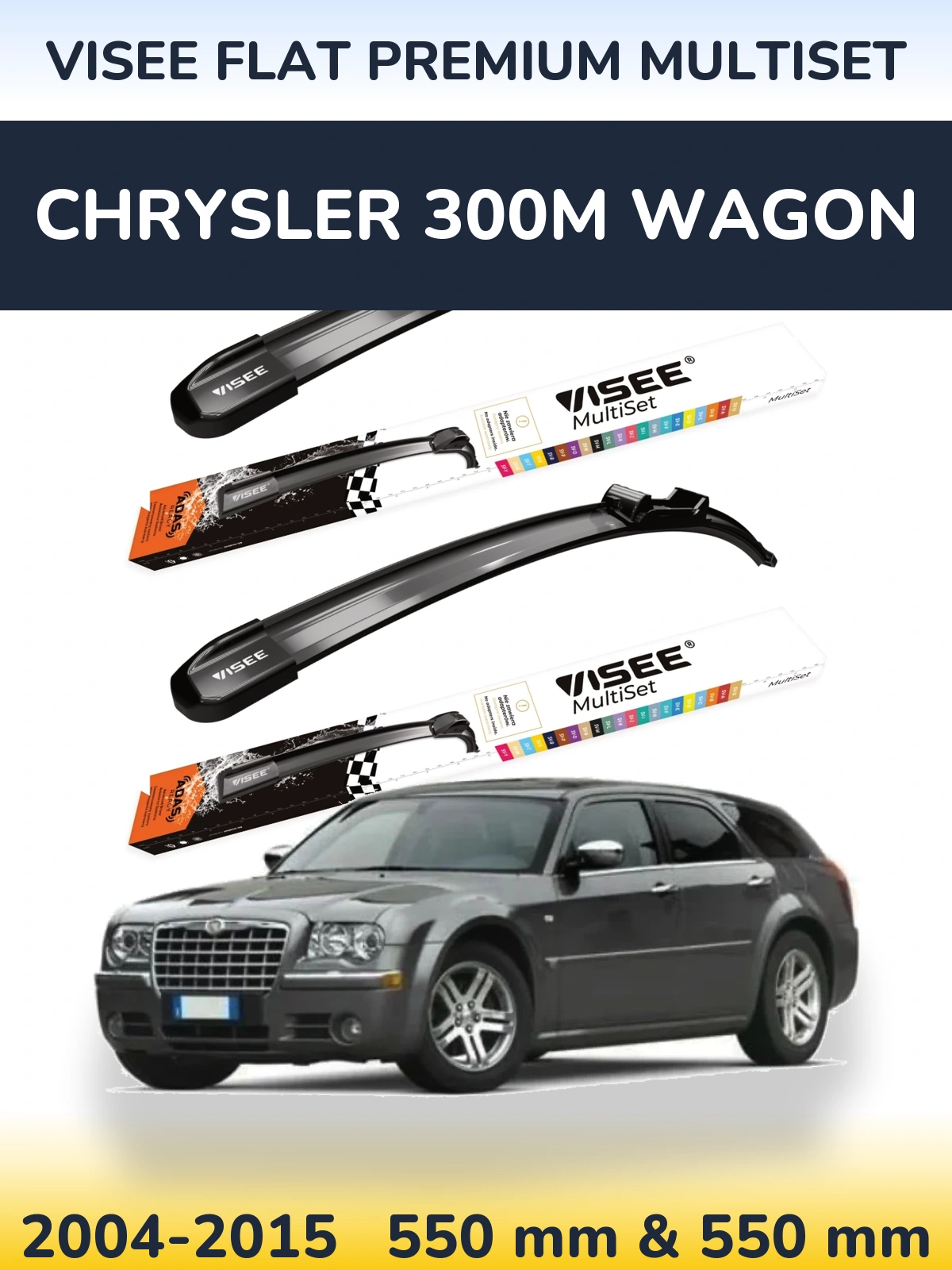 Комплект передних дворников VISEE FLAT PREMIUM MultiSet 550 & 550 мм для Chrysler 300M Wagon 2004-2015