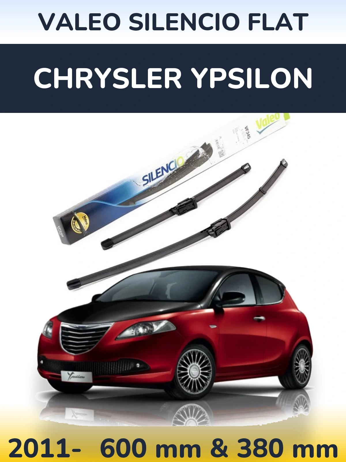Front wiper blade set Valeo Silencio Flat 600 & 380 mm for Chrysler Ypsilon 2011-2026