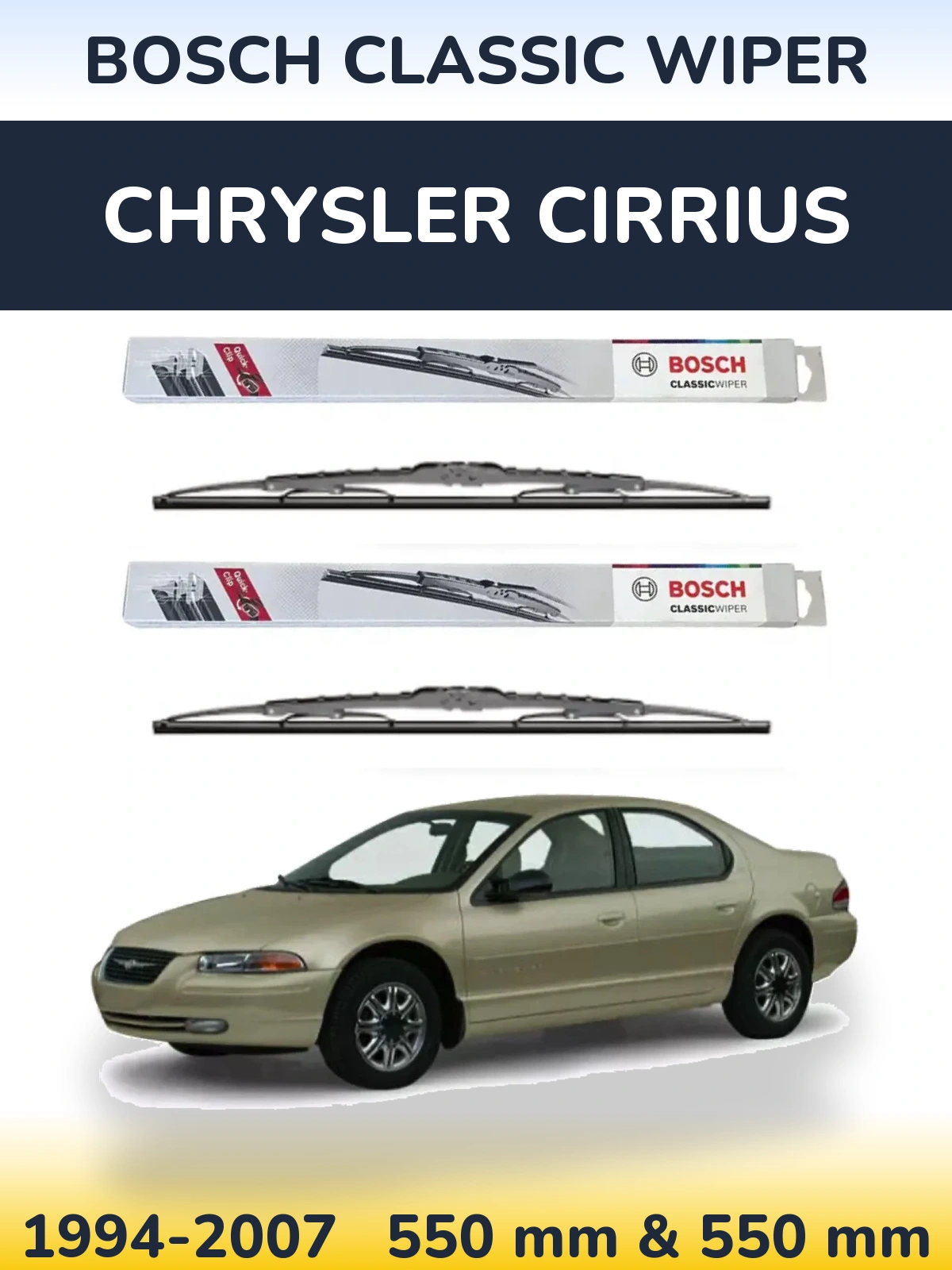 Komplet przednich wycieraczek BOSCH Classic Wiper 550 & 550 mm do Chrysler Cirrius 1994-2007