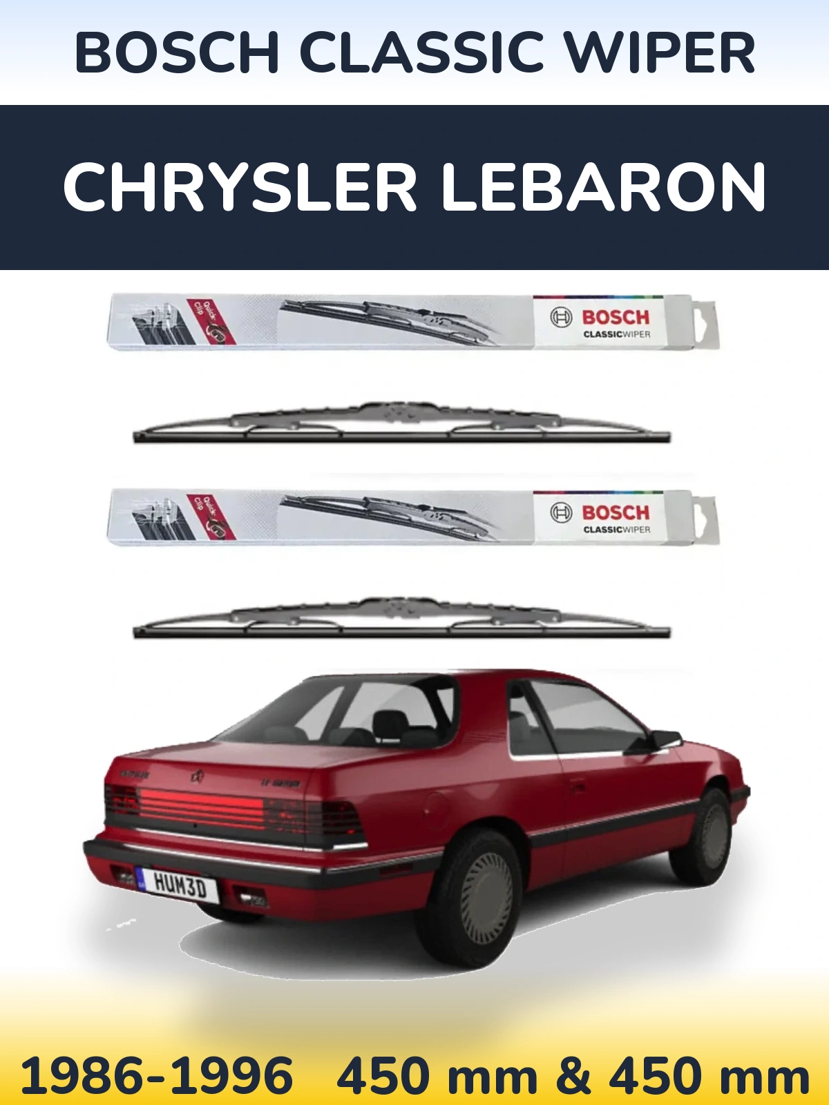 Комплект передних дворников BOSCH Classic Wiper 450 & 450 мм для Chrysler LeBaron 1986-1996