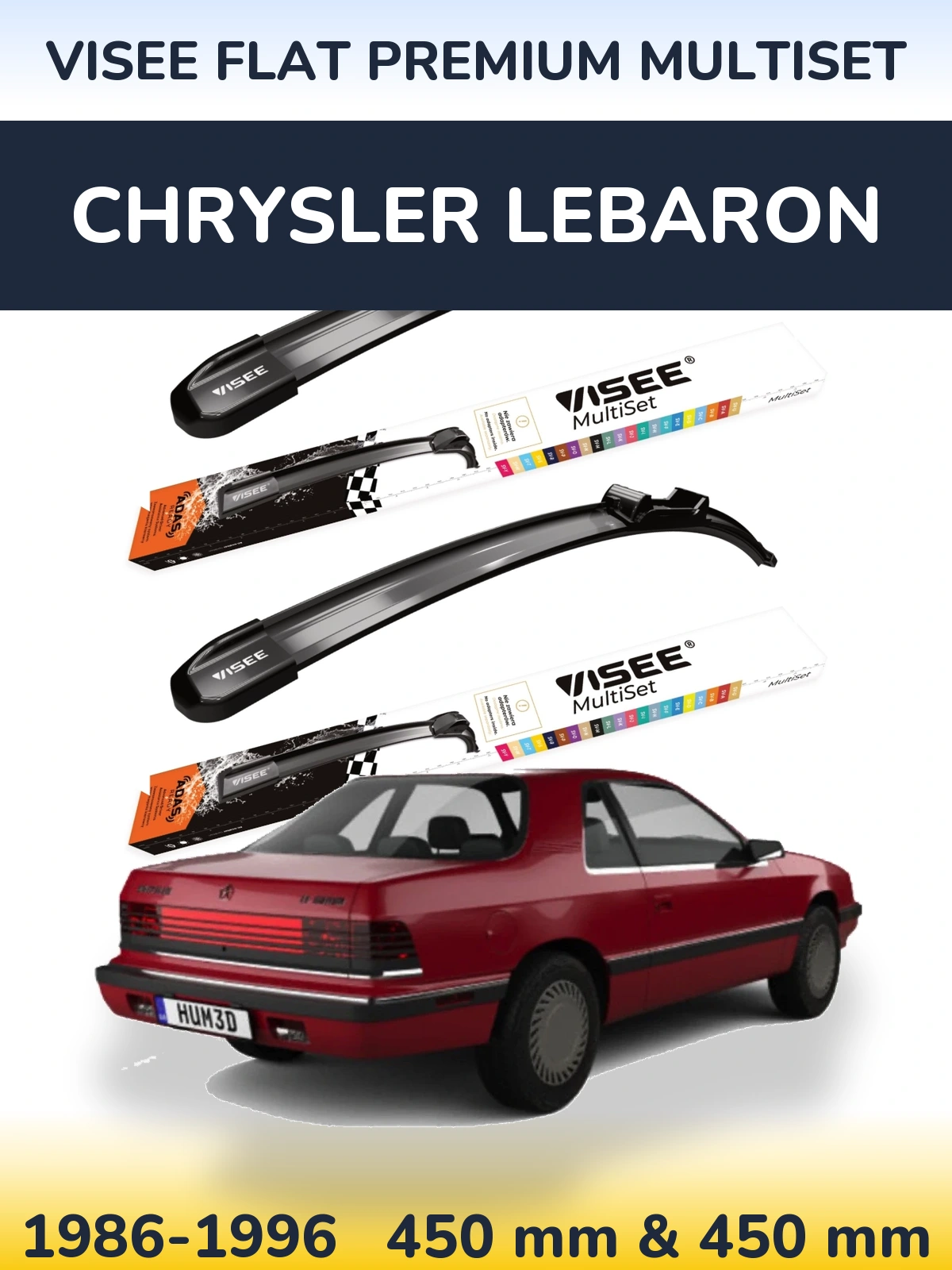 Komplet przednich wycieraczek VISEE FLAT PREMIUM MultiSet 450 & 450 mm do Chrysler LeBaron 1986-1996