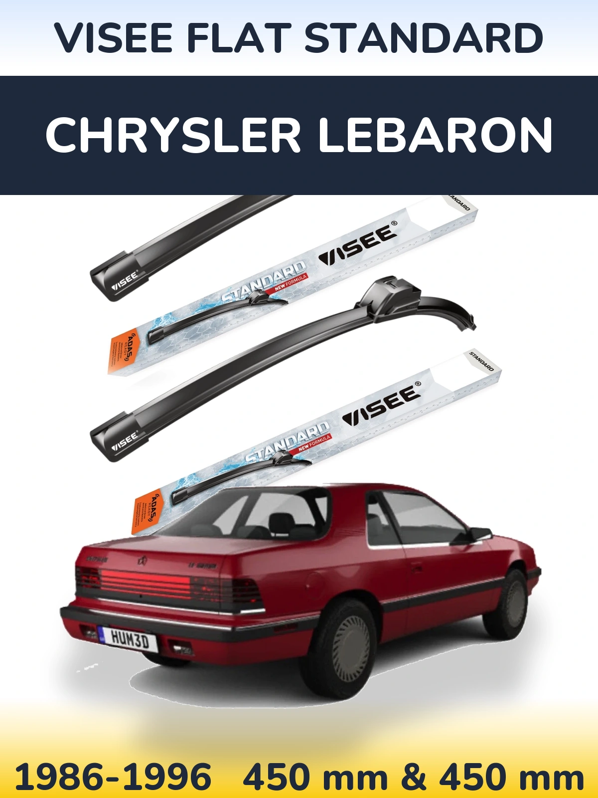Komplet przednich wycieraczek VISEE FLAT STANDARD 450 & 450 mm do Chrysler LeBaron 1986-1996