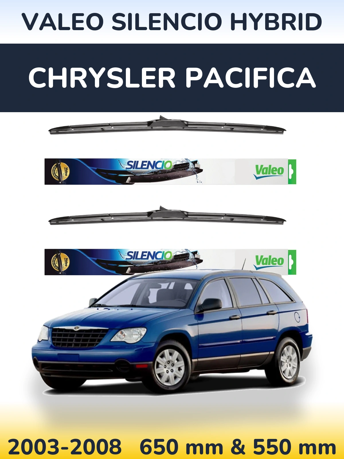 Комплект передних дворников Valeo Silencio Hybrid 650 & 550 мм для Chrysler Pacifica 2003-2008