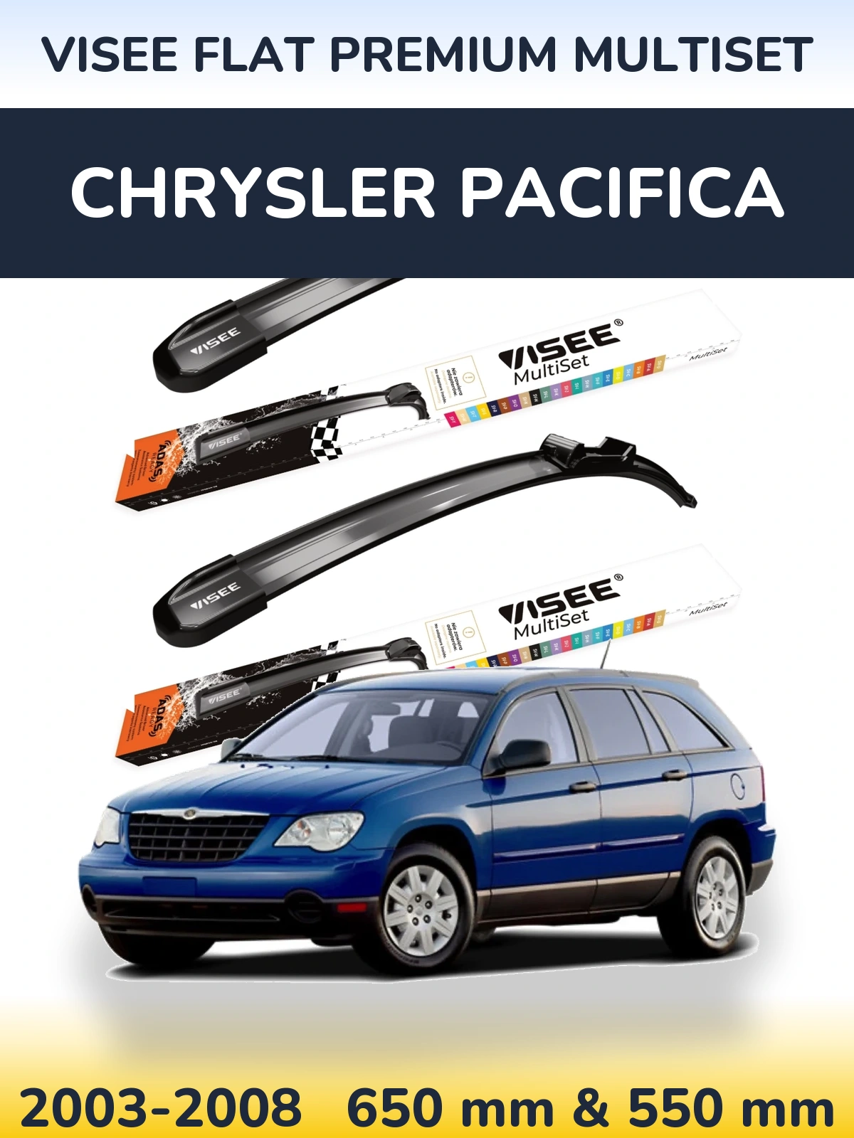 Front wiper blade set VISEE FLAT PREMIUM MultiSet 650 & 550 mm for Chrysler Pacifica 2003-2008
