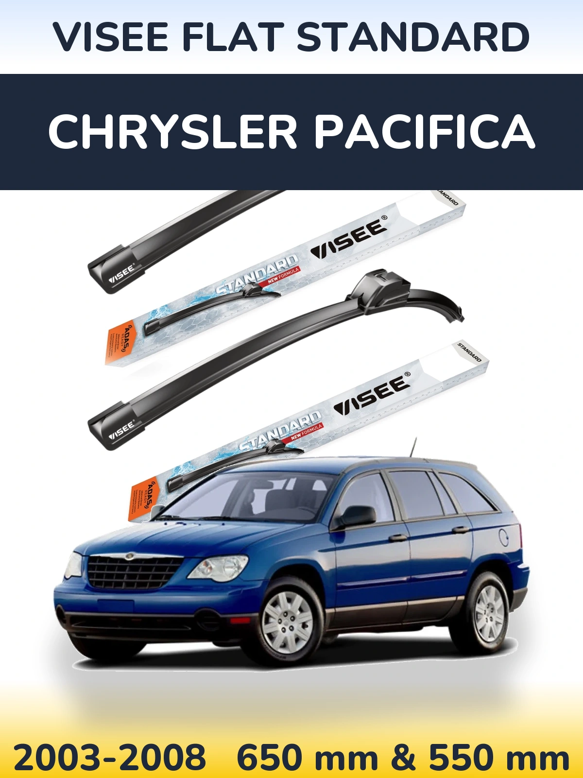 Комплект передних дворников VISEE FLAT STANDARD 650 & 550 мм для Chrysler Pacifica 2003-2008