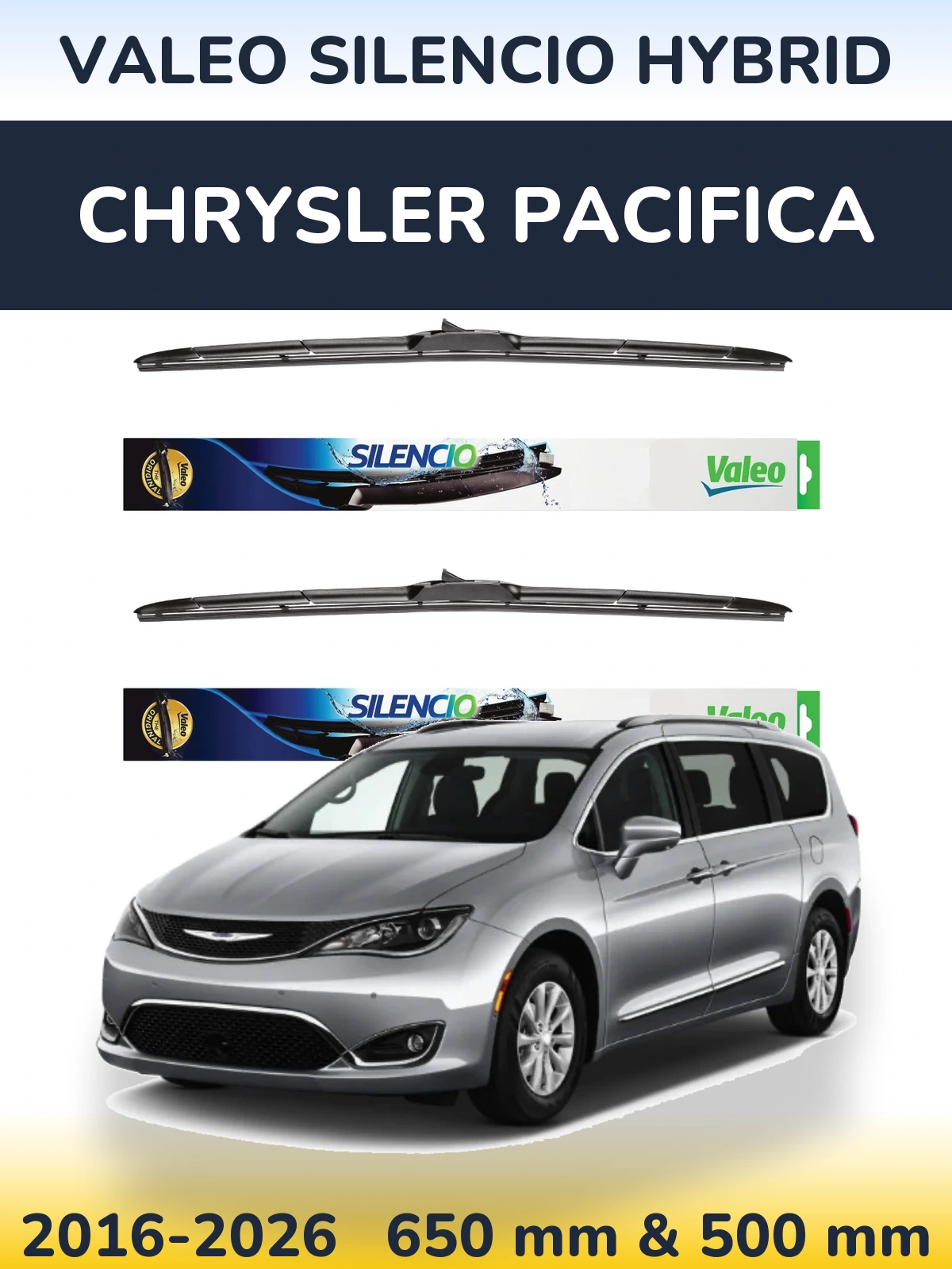 Комплект передних дворников Valeo Silencio Hybrid 650 & 500 мм для Chrysler Pacifica 2016-2026