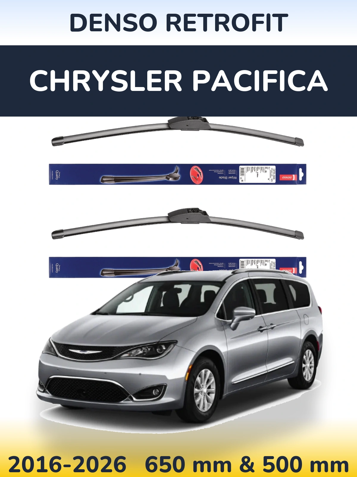 Front wiper blade set Denso Retrofit 650 & 500 mm for Chrysler Pacifica 2016-2026