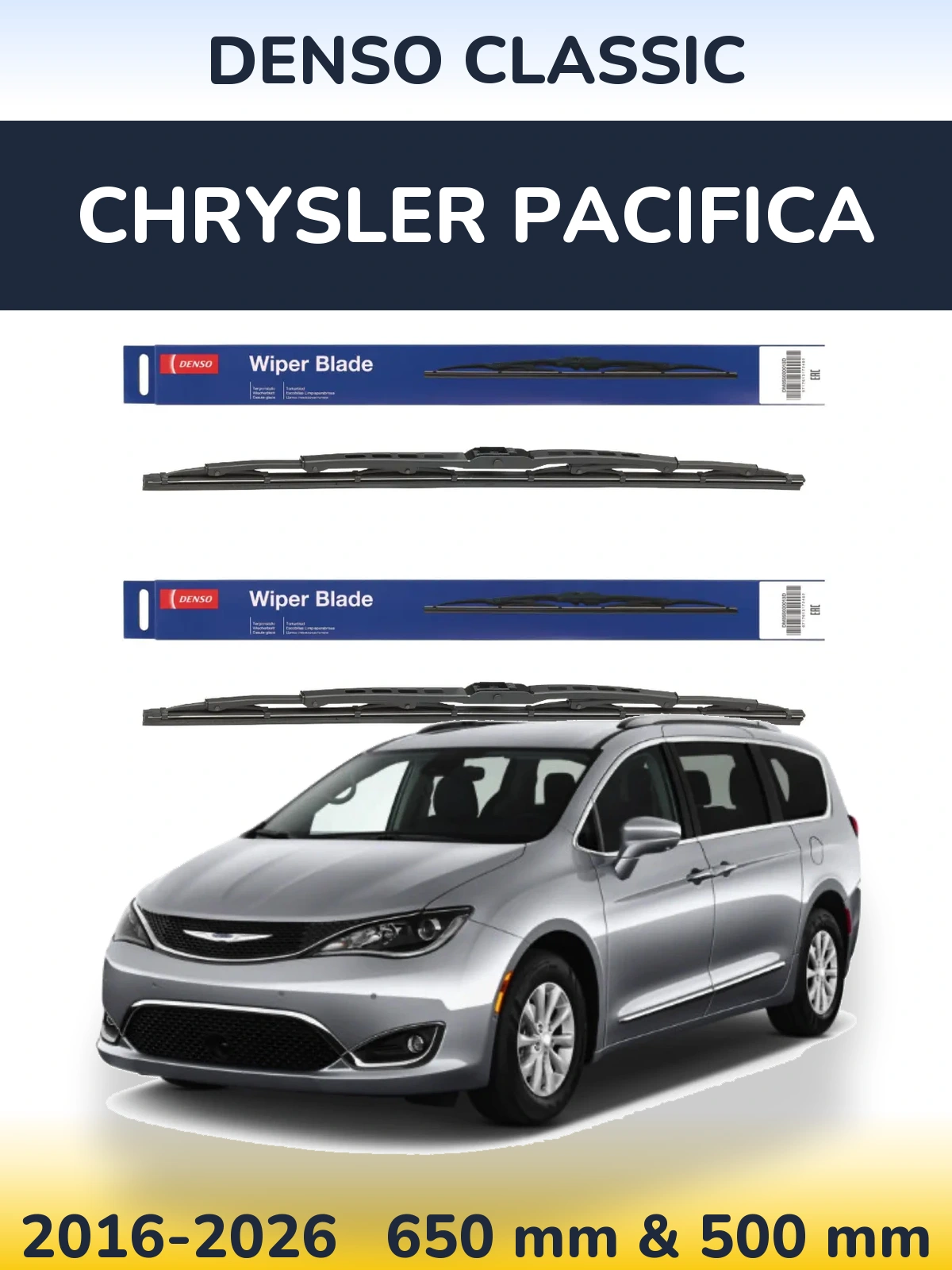 Front wiper blade set Denso Classic 650 & 500 mm for Chrysler Pacifica 2016-2026