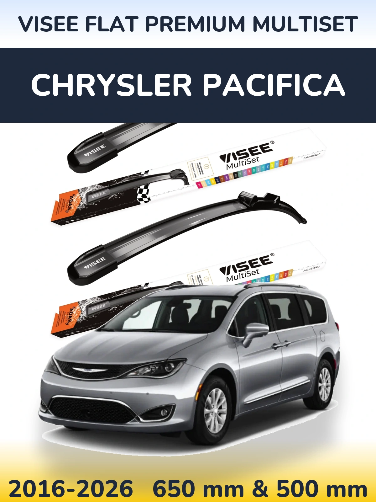 Front wiper blade set VISEE FLAT PREMIUM MultiSet 650 & 500 mm for Chrysler Pacifica 2016-2026