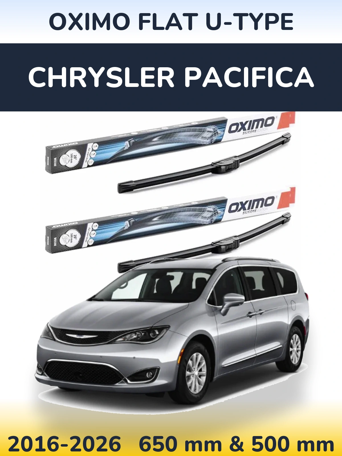 Комплект передних дворников Oximo Flat U-type 650 & 500 мм для Chrysler Pacifica 2016-2026