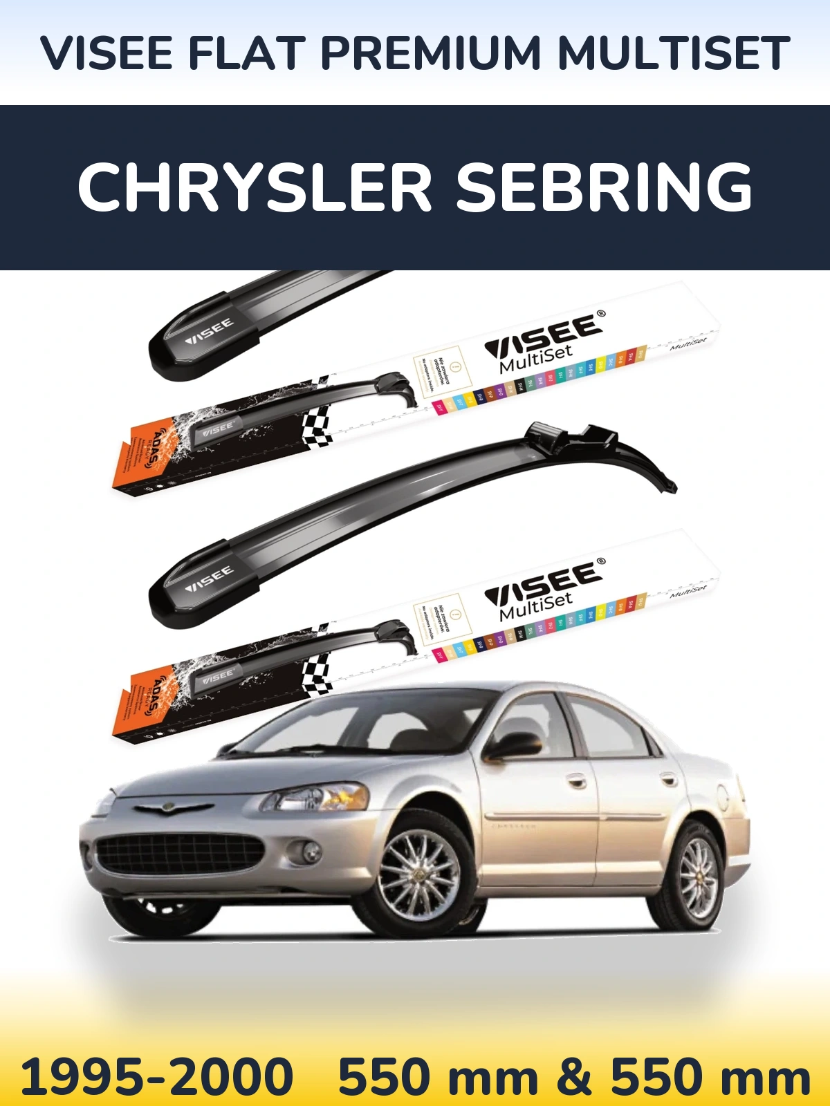 Front wiper blade set VISEE FLAT PREMIUM MultiSet 550 & 550 mm for Chrysler Sebring 1995-2000