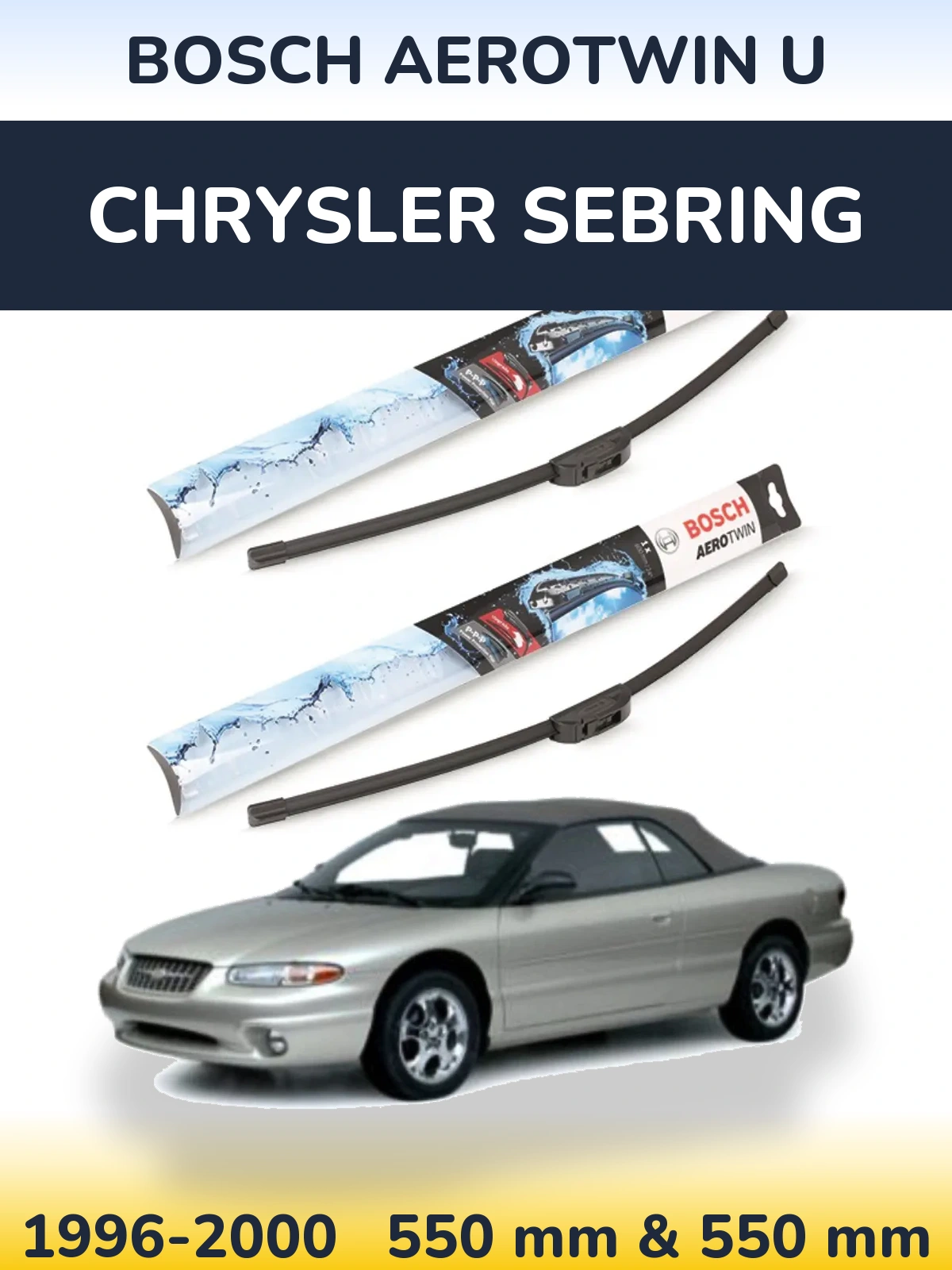 Front wiper blade set BOSCH AeroTwin U 550 & 550 mm for Chrysler Sebring 1996-2000