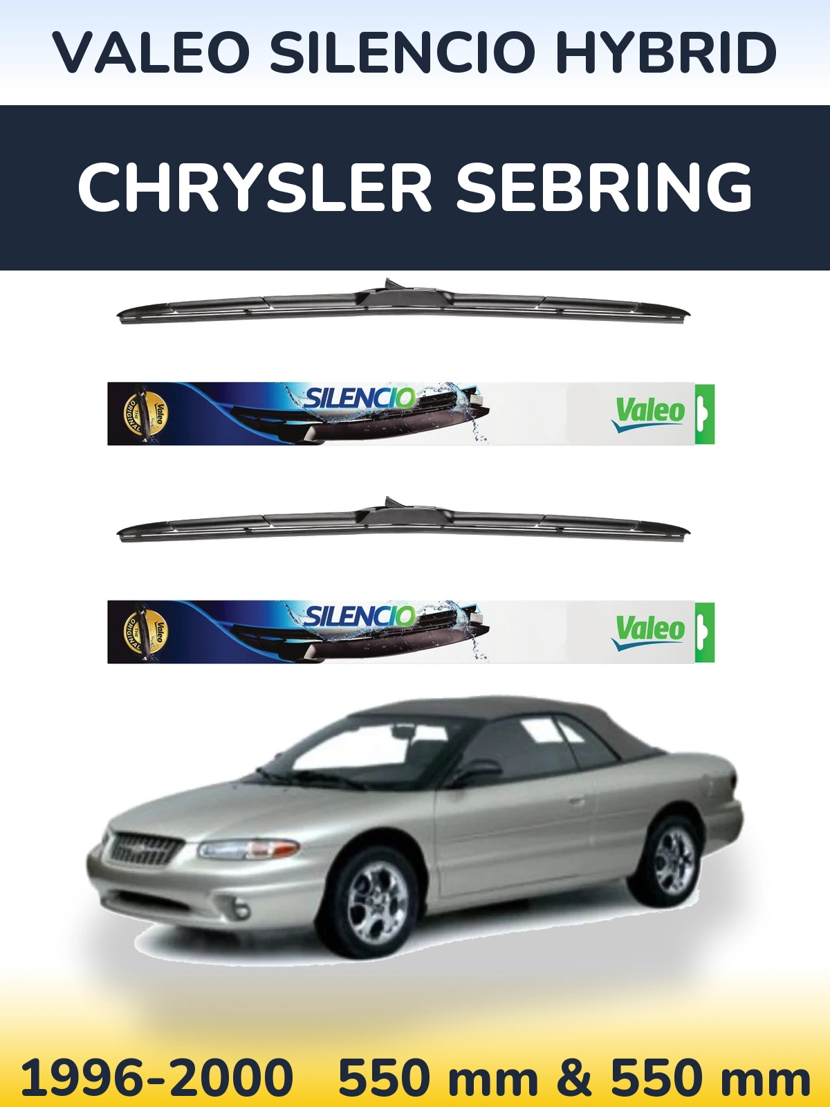 Front wiper blade set Valeo Silencio Hybrid 550 & 550 mm for Chrysler Sebring 1996-2000