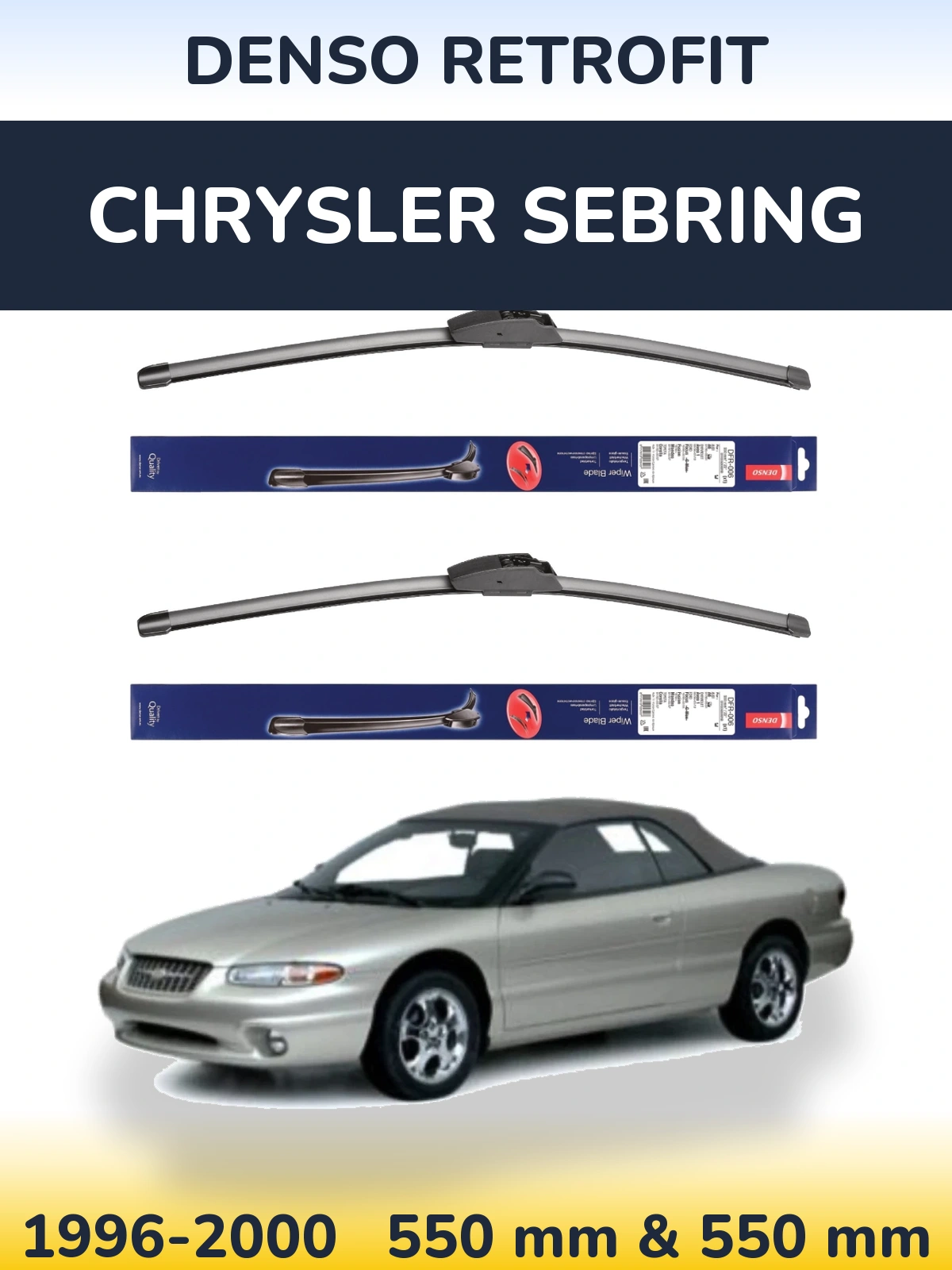 Front wiper blade set Denso Retrofit 550 & 550 mm for Chrysler Sebring 1996-2000