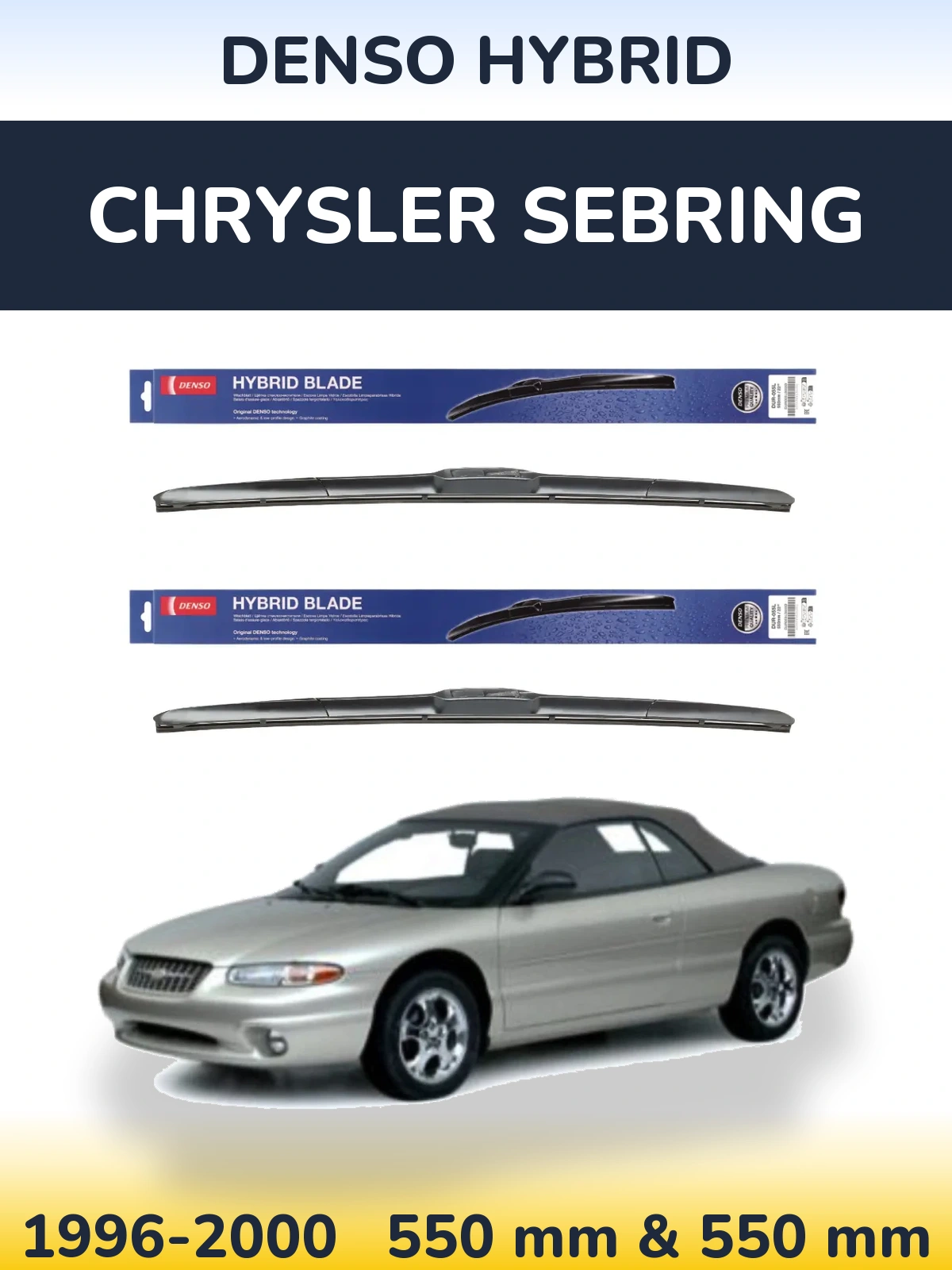 Front wiper blade set Denso Hybrid 550 & 550 mm for Chrysler Sebring 1996-2000