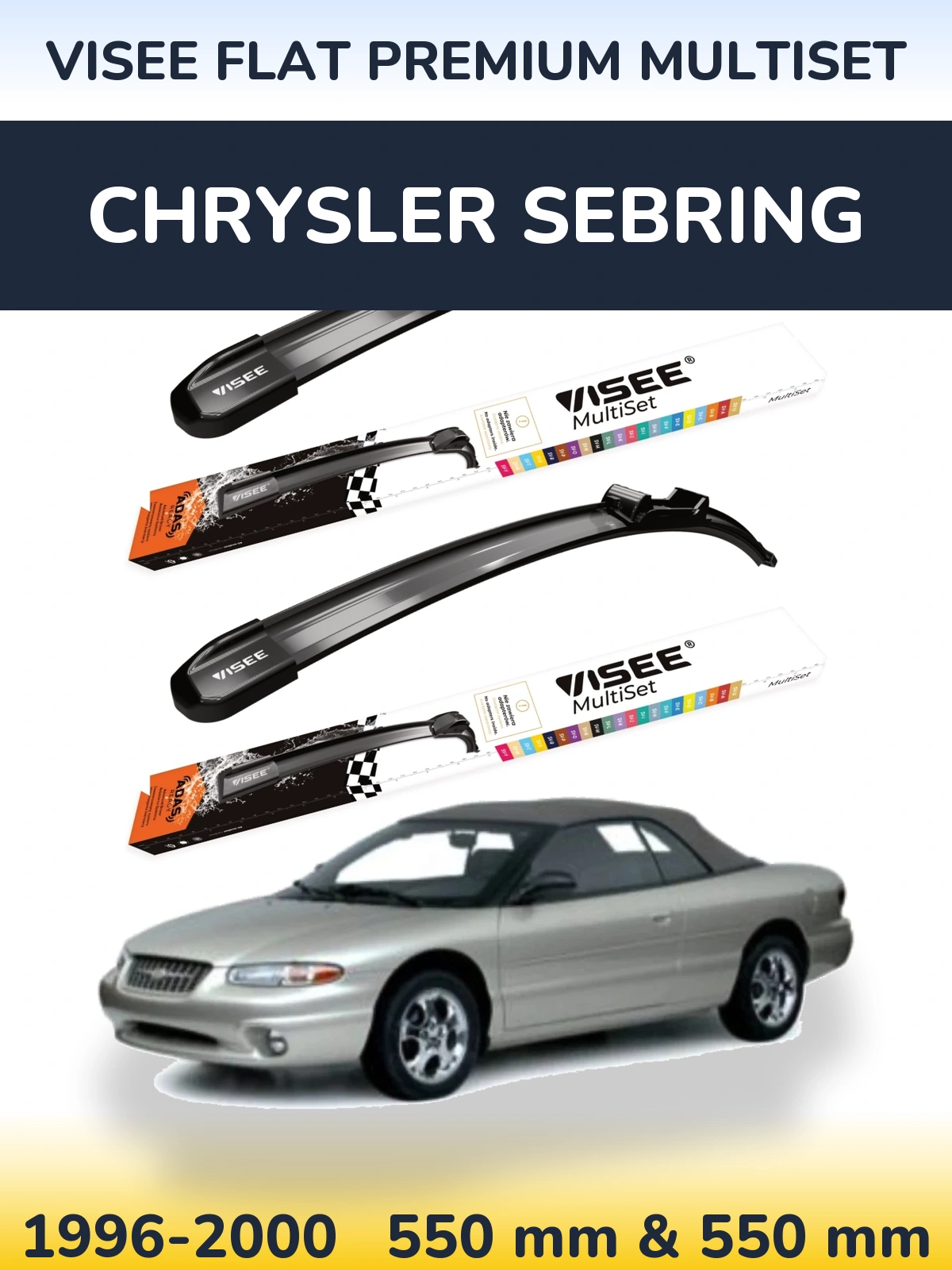 Front wiper blade set VISEE FLAT PREMIUM MultiSet 550 & 550 mm for Chrysler Sebring 1996-2000