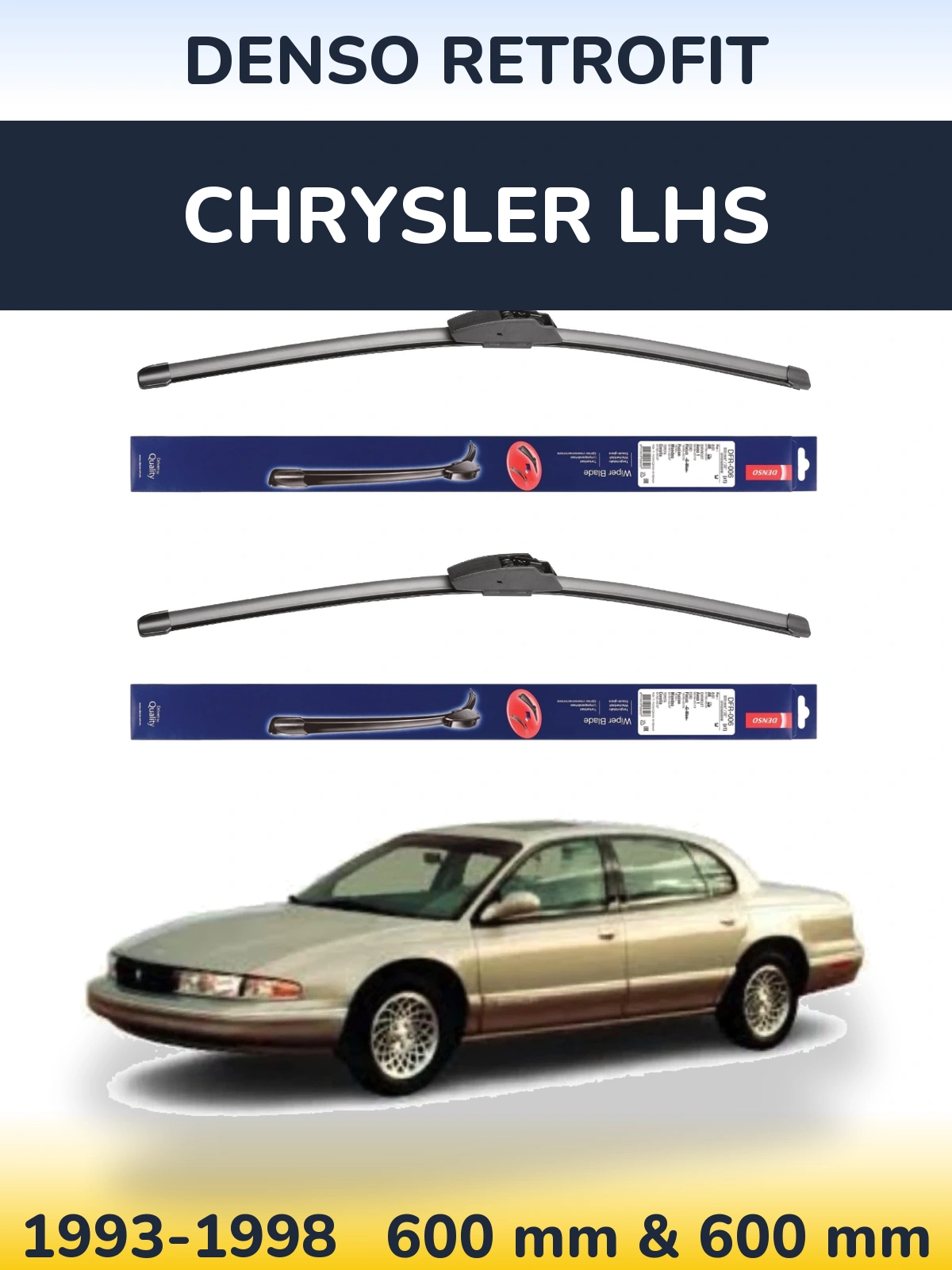 Front wiper blade set Denso Retrofit 600 & 600 mm for Chrysler LHS 1993-1998