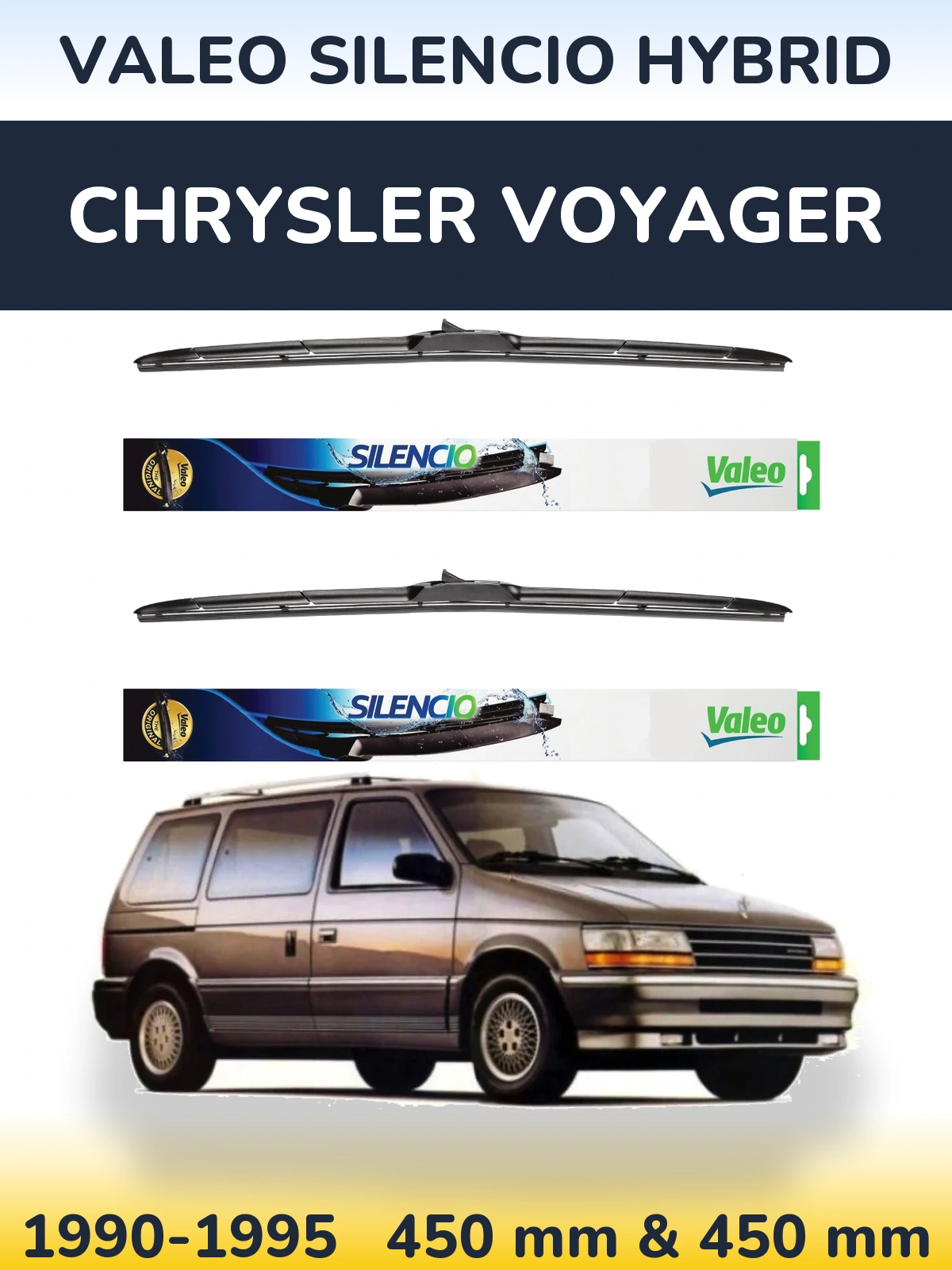 Komplet przednich wycieraczek Valeo Silencio Hybrid 450 & 450 mm do Chrysler Voyager 1990-1995