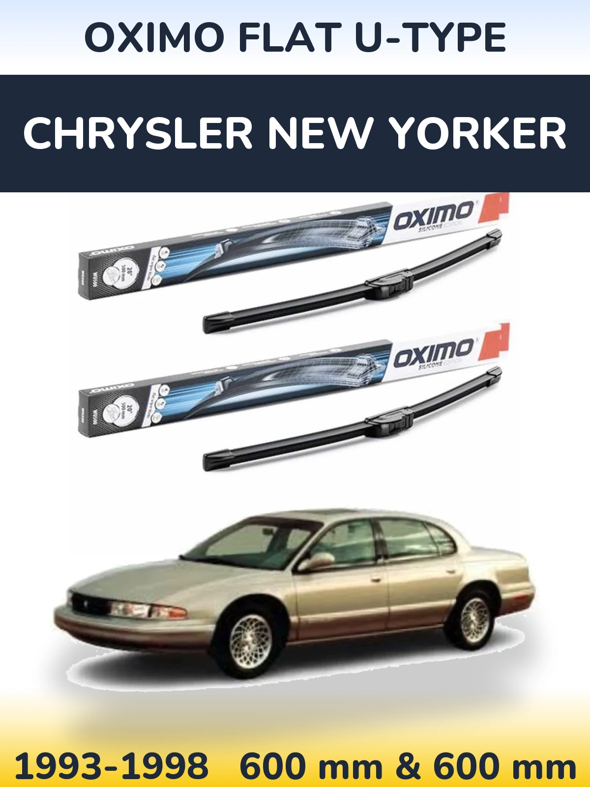 Комплект передних дворников Oximo Flat U-type 600 & 600 мм для Chrysler New Yorker 1993-1998