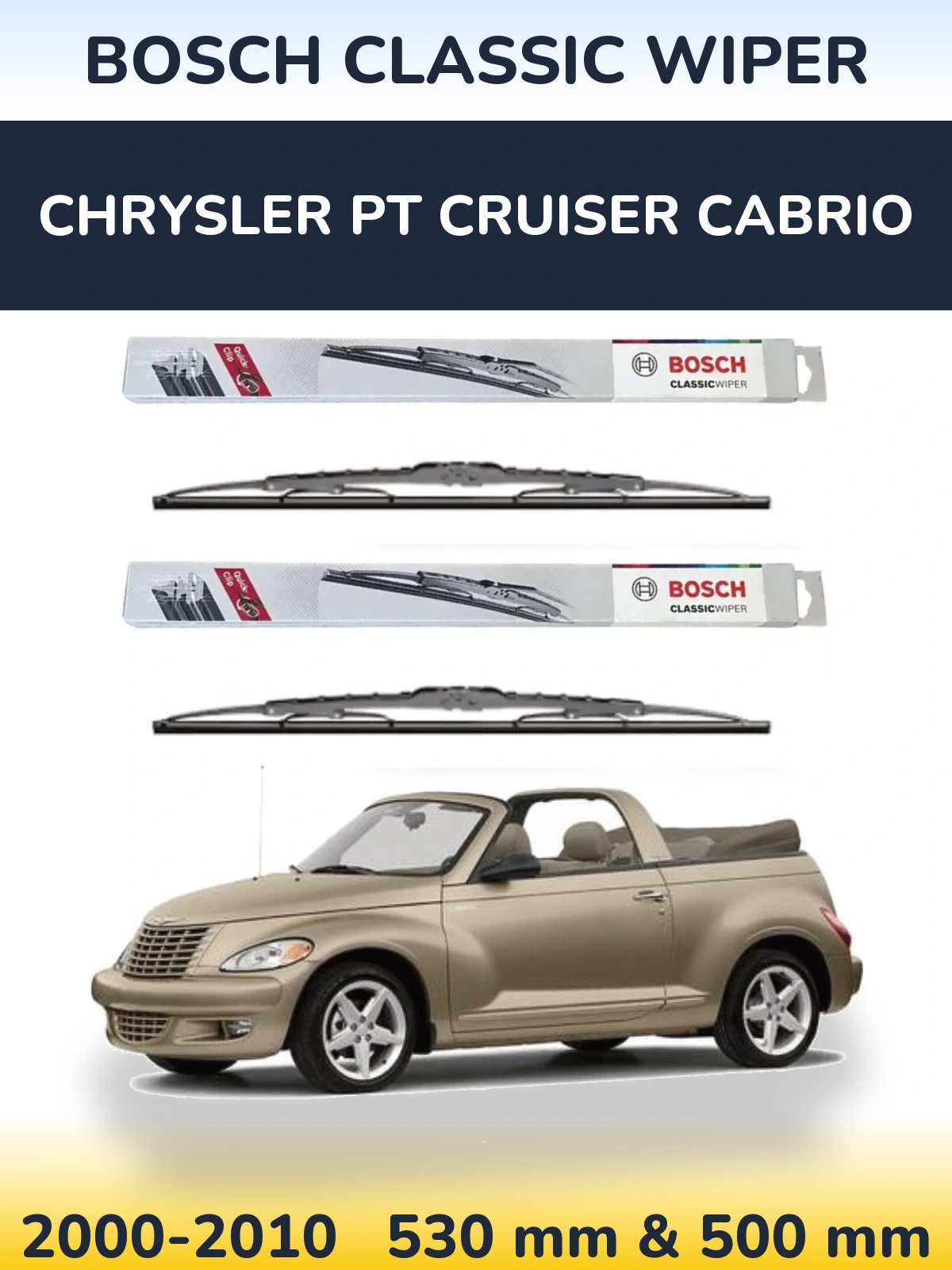 Комплект передних дворников BOSCH Classic Wiper 530 & 500 мм для Chrysler PT Cruiser Cabrio 2000-2010