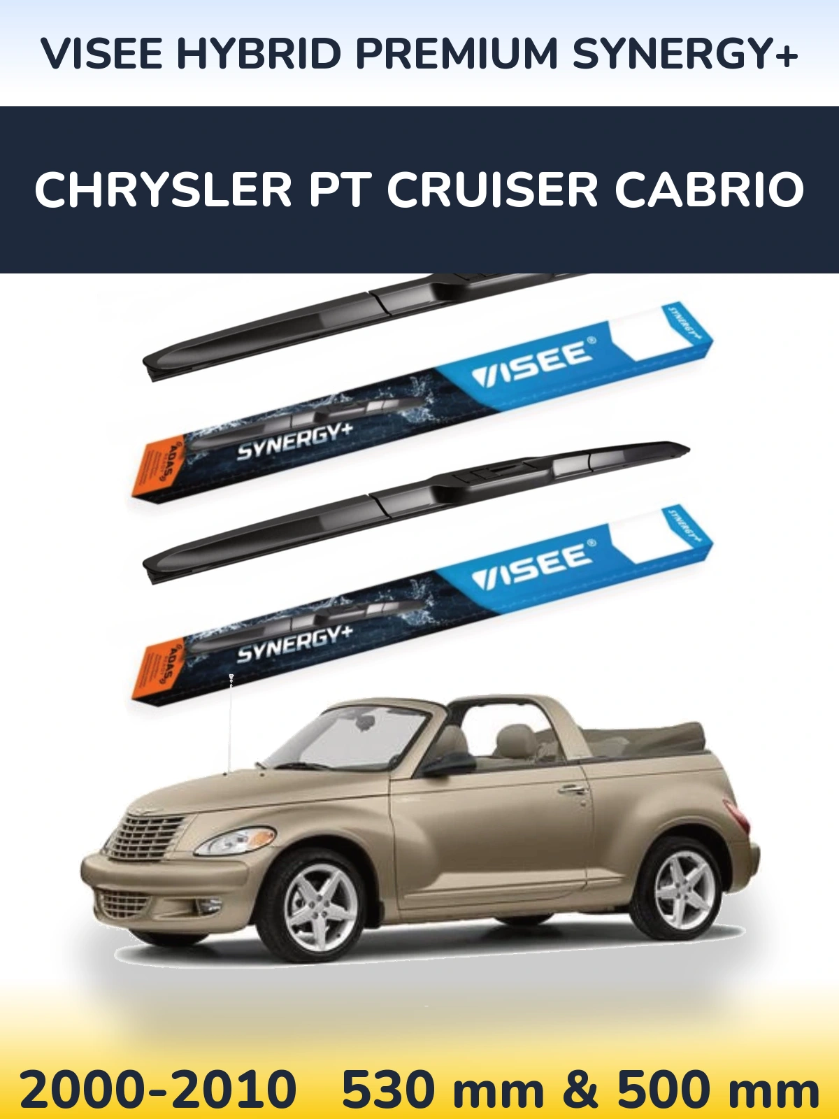 Комплект передних дворников VISEE HYBRID PREMIUM SYNERGY+ 530 & 500 мм для Chrysler PT Cruiser Cabrio 2000-2010