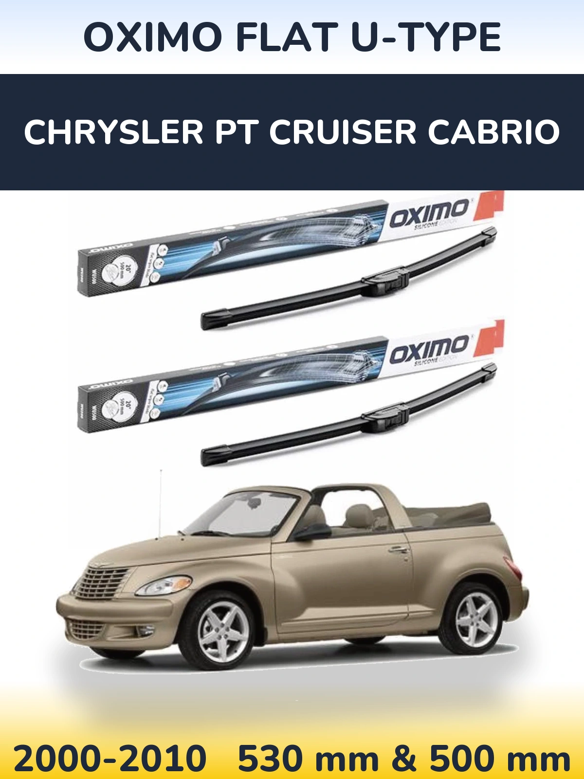 Комплект передних дворников Oximo Flat U-type 530 & 500 мм для Chrysler PT Cruiser Cabrio 2000-2010