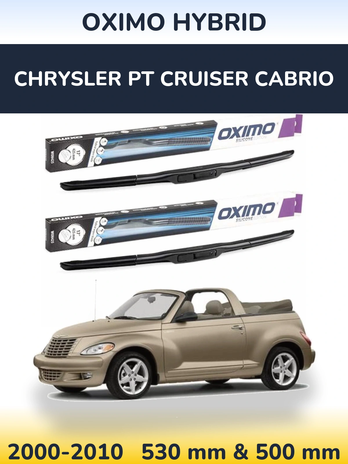 Комплект передних дворников Oximo Hybrid 530 & 500 мм для Chrysler PT Cruiser Cabrio 2000-2010
