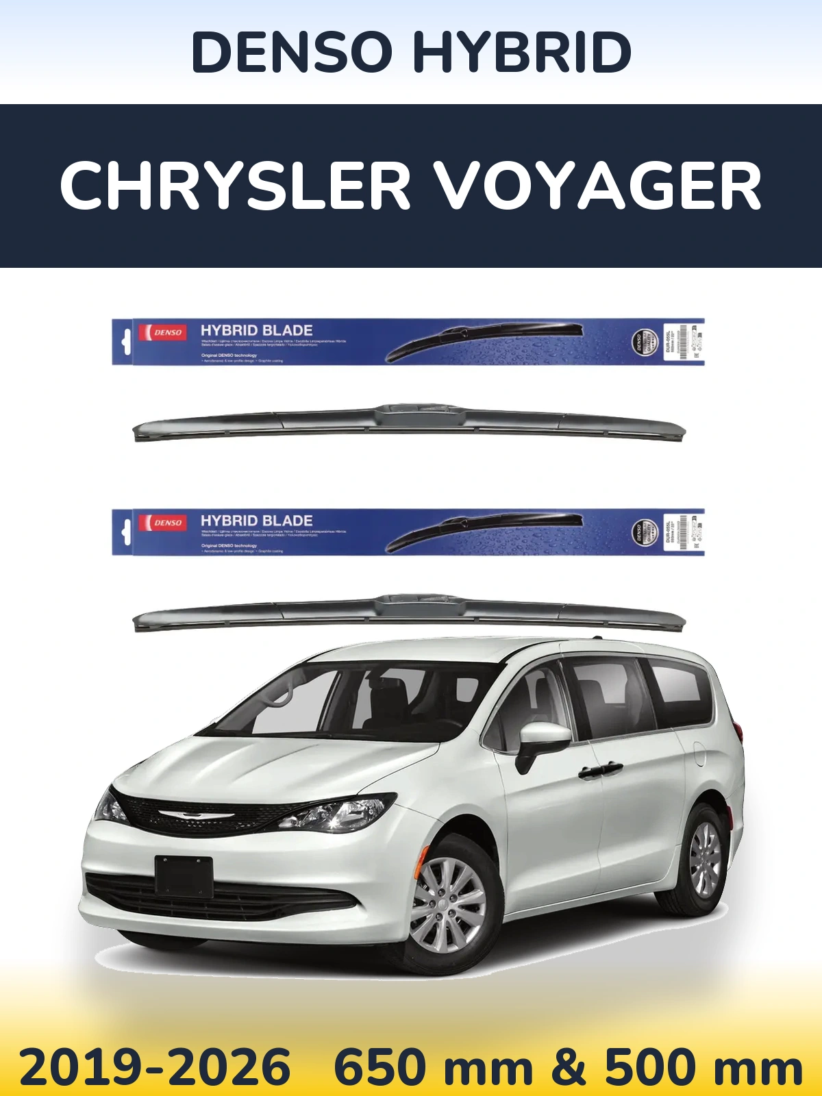 Komplet przednich wycieraczek Denso Hybrid 650 & 500 mm do Chrysler Voyager 2019-2026