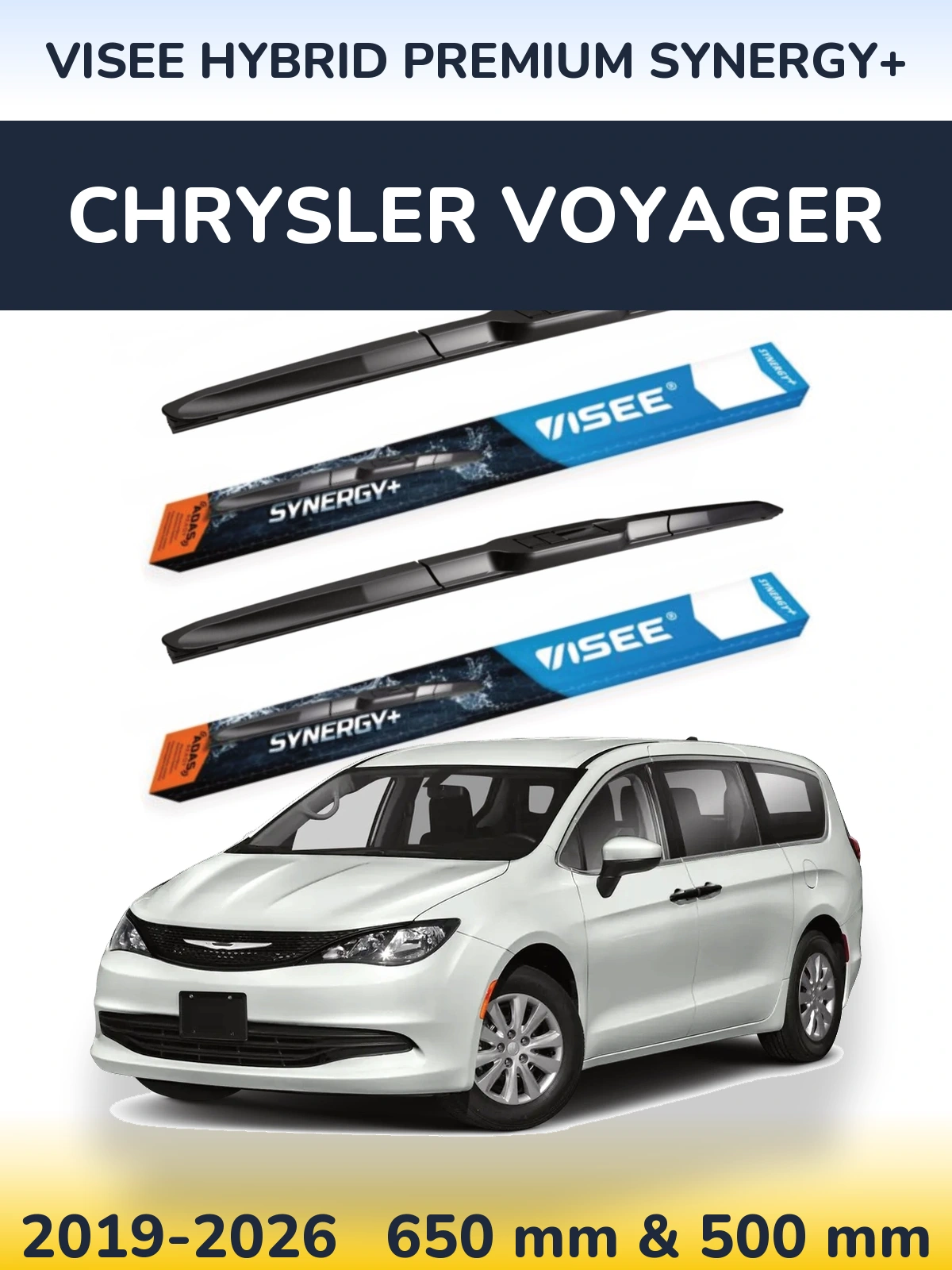 Komplet przednich wycieraczek VISEE HYBRID PREMIUM SYNERGY+ 650 & 500 mm do Chrysler Voyager 2019-2026