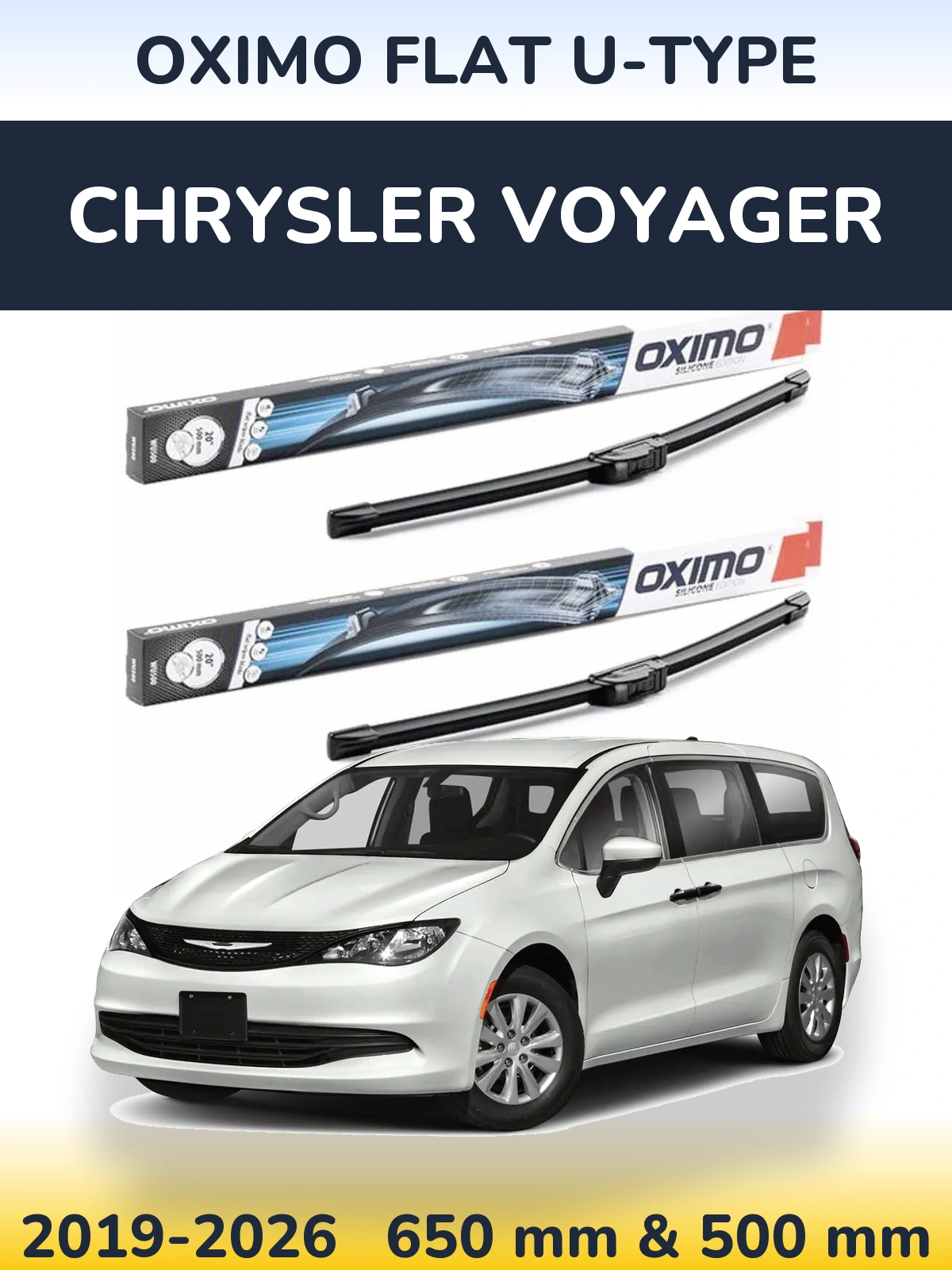 Komplet przednich wycieraczek Oximo Flat U-type 650 & 500 mm do Chrysler Voyager 2019-2026