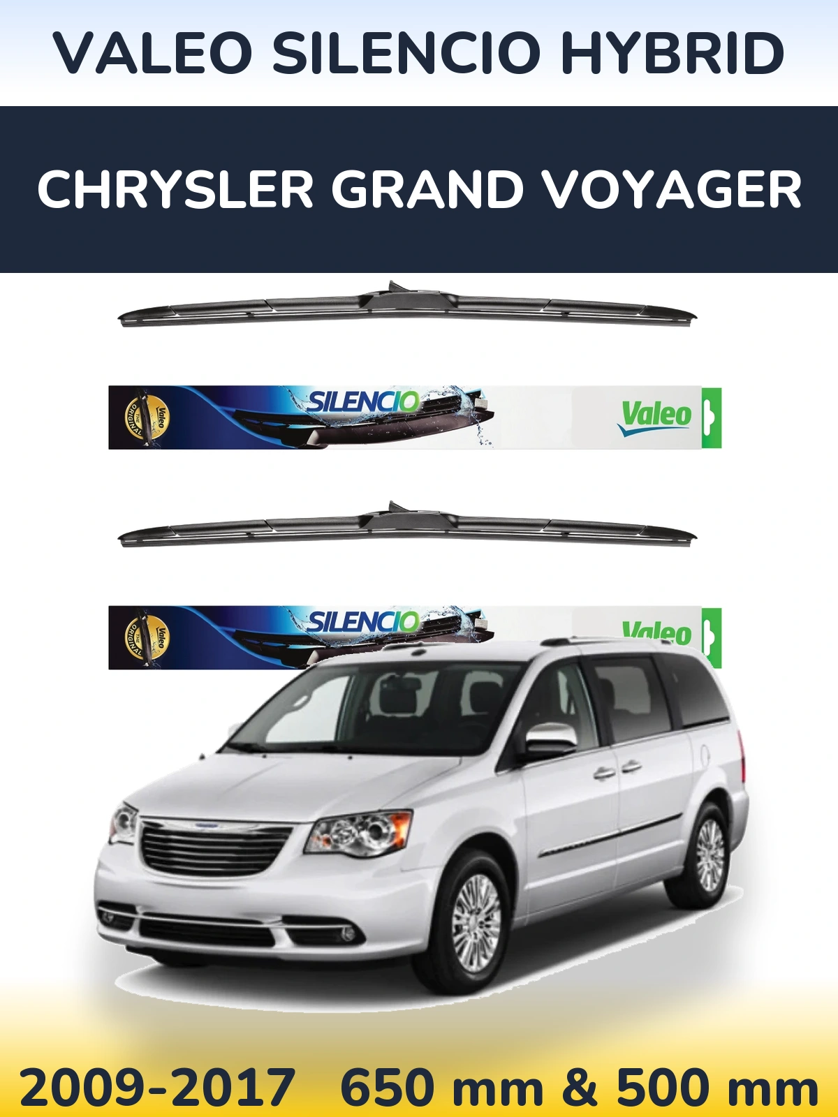 Комплект передних дворников Valeo Silencio Hybrid 650 & 500 мм для Chrysler Grand Voyager 2009-2017