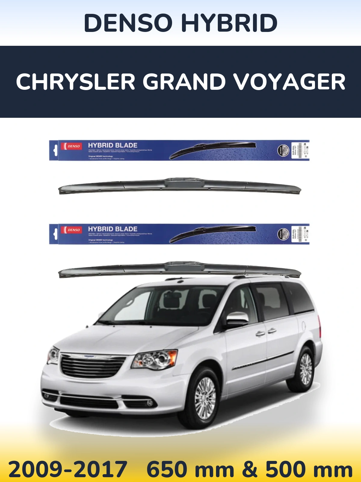 Комплект передних дворников Denso Hybrid 650 & 500 мм для Chrysler Grand Voyager 2009-2017
