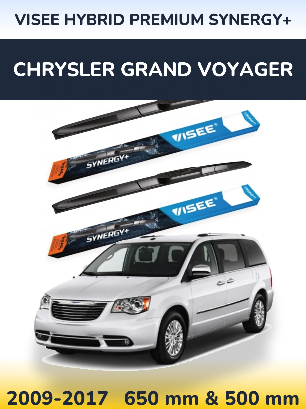 Komplet przednich wycieraczek VISEE HYBRID PREMIUM SYNERGY+ 650 & 500 mm do Chrysler Grand Voyager 2009-2017
