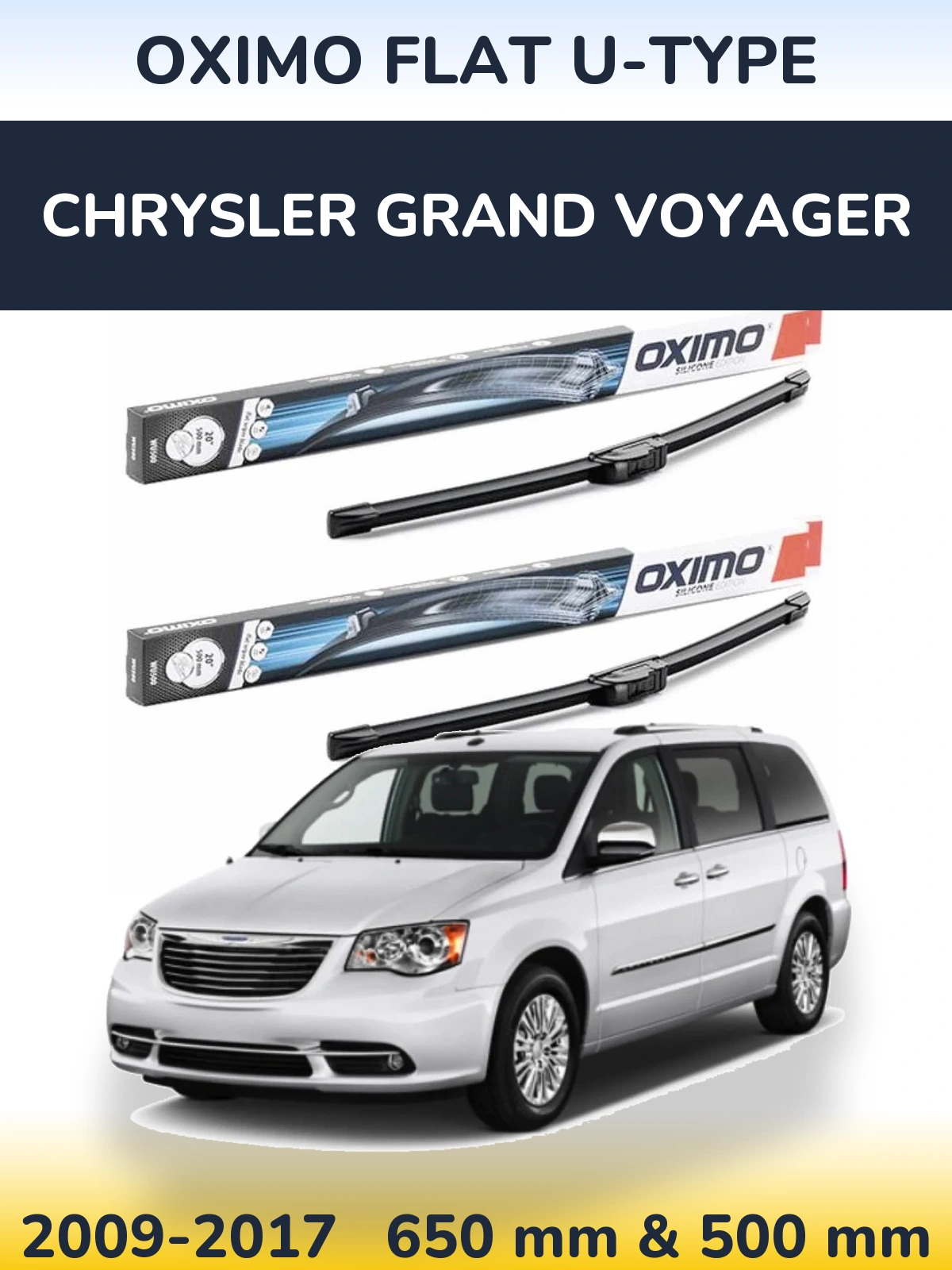 Komplet przednich wycieraczek Oximo Flat U-type 650 & 500 mm do Chrysler Grand Voyager 2009-2017