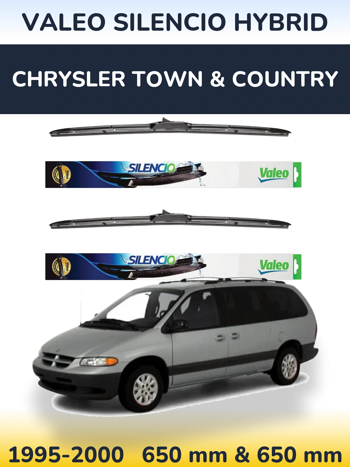 Komplet przednich wycieraczek Valeo Silencio Hybrid 650 & 650 mm do Chrysler Town & Country 1995-2000