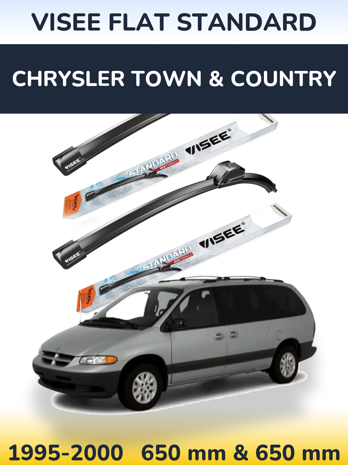 Komplet przednich wycieraczek VISEE FLAT STANDARD 650 & 650 mm do Chrysler Town & Country 1995-2000