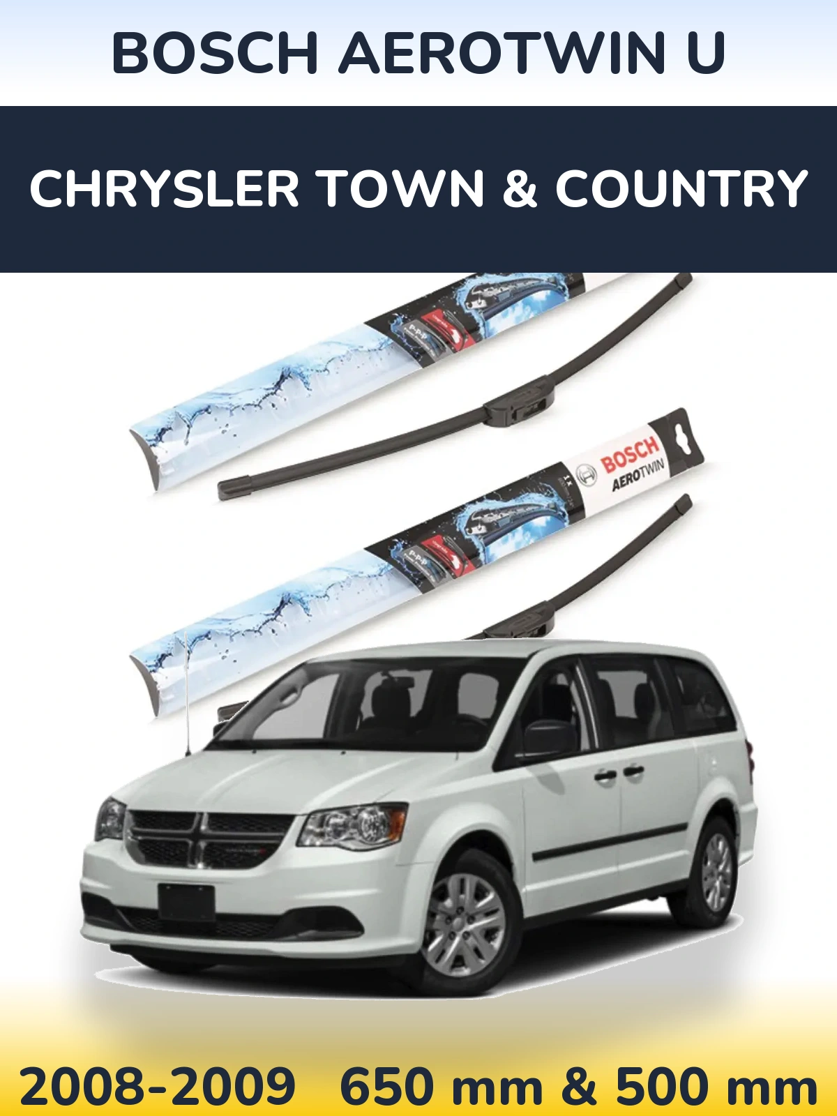 Комплект передних дворников BOSCH AeroTwin U 650 & 500 мм для Chrysler Town & Country 2008-2009