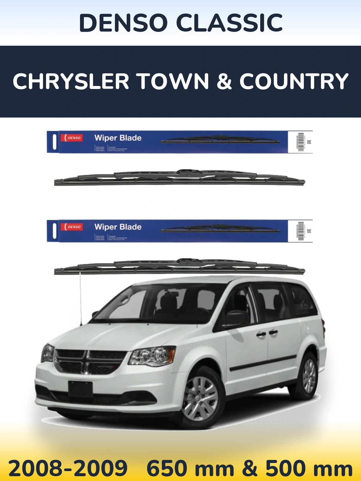 Komplet przednich wycieraczek Denso Classic 650 & 500 mm do Chrysler Town & Country 2008-2009