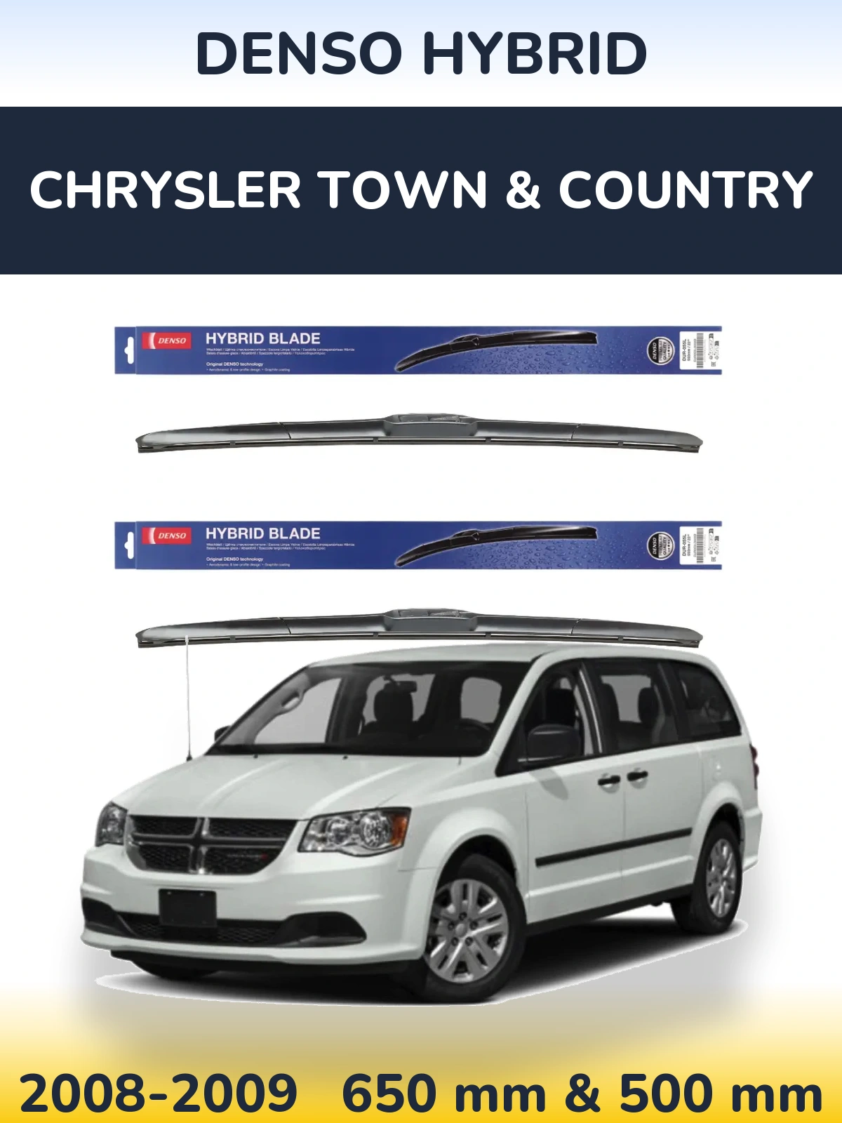 Komplet przednich wycieraczek Denso Hybrid 650 & 500 mm do Chrysler Town & Country 2008-2009