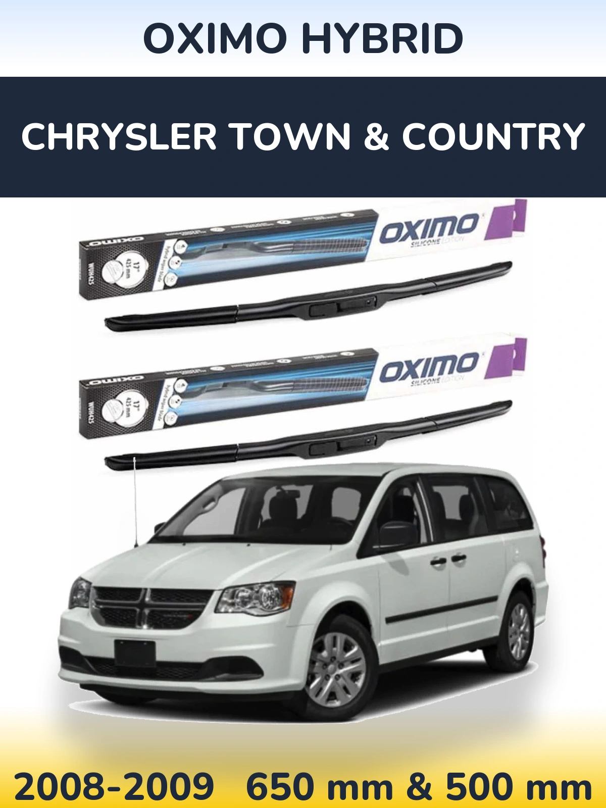 Комплект передних дворников Oximo Hybrid 650 & 500 мм для Chrysler Town & Country 2008-2009