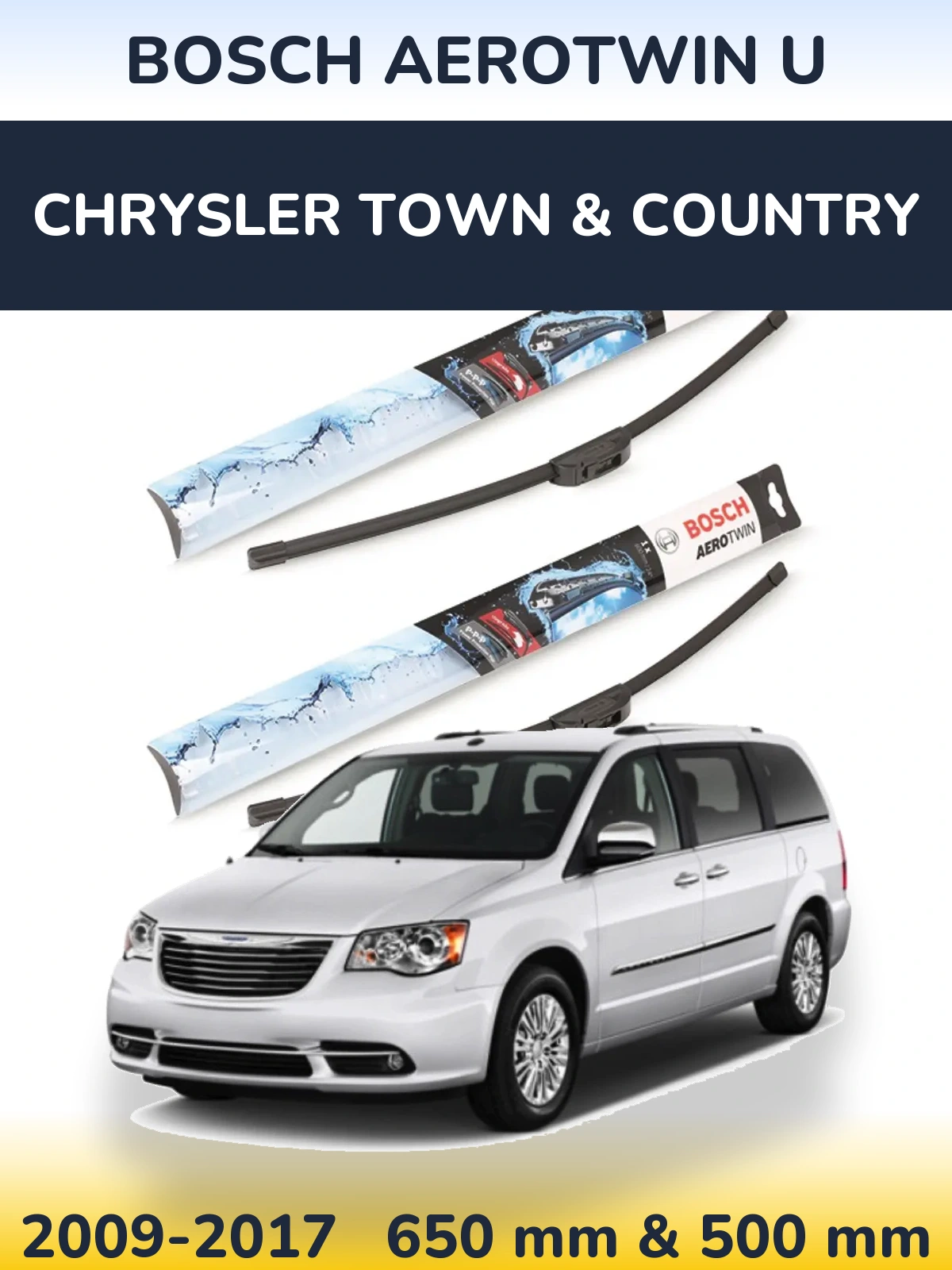 Комплект передних дворников BOSCH AeroTwin U 650 & 500 мм для Chrysler Town & Country 2009-2017