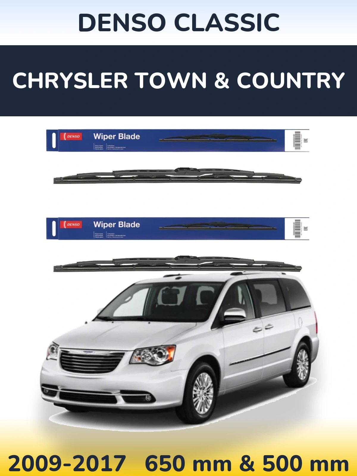 Komplet przednich wycieraczek Denso Classic 650 & 500 mm do Chrysler Town & Country 2009-2017