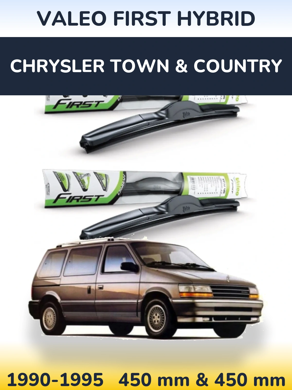 Komplet przednich wycieraczek Valeo First Hybrid 450 & 450 mm do Chrysler Town & Country 1990-1995